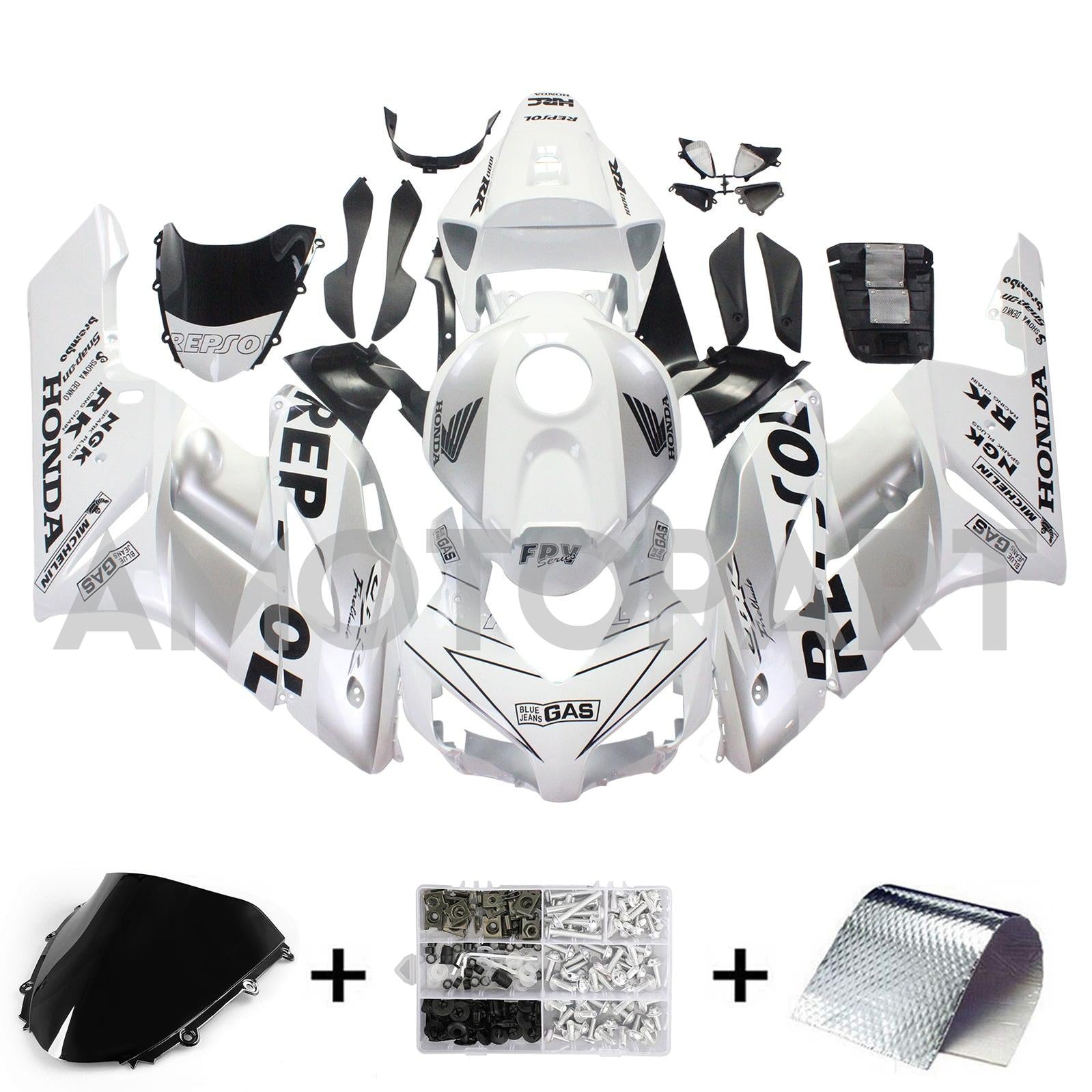 Amotopart Fairings Honda CBR1000RR 2004-2005 Fairing White Silver Repsol Racing Fairing Kit