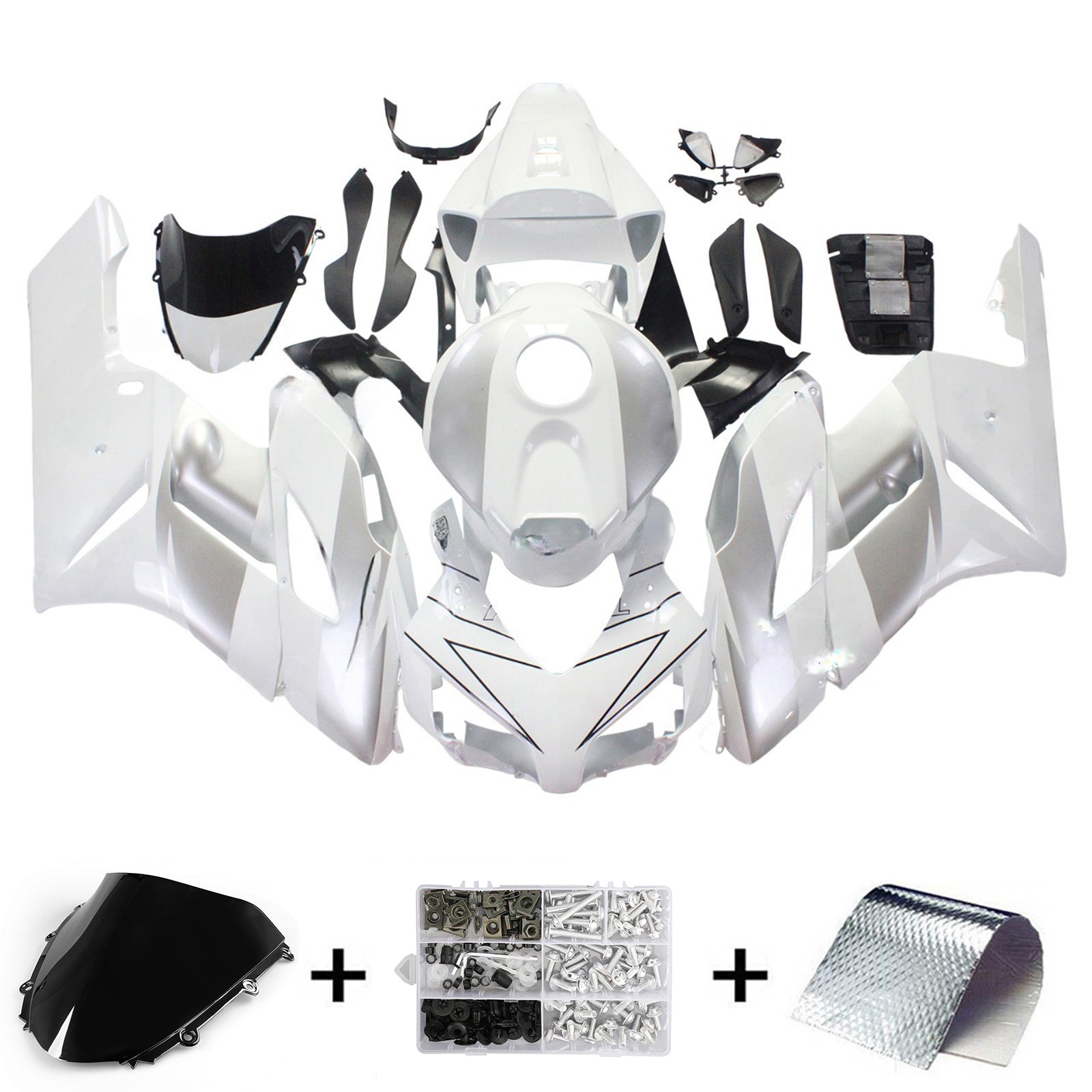 Amotopart Fairings Honda CBR1000RR 2004-2005 Fairing White Silver Fairing Kit
