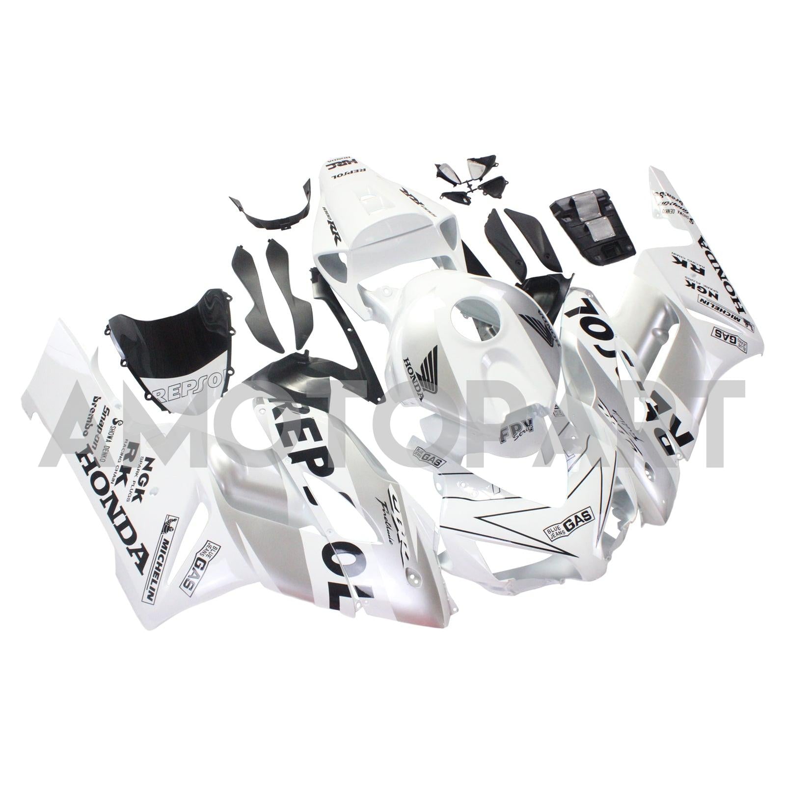 Kapoty Amotopart Honda CBR1000RR 2004-2005 FAILING Bílé stříbrné repsol Racing Fairing Kit