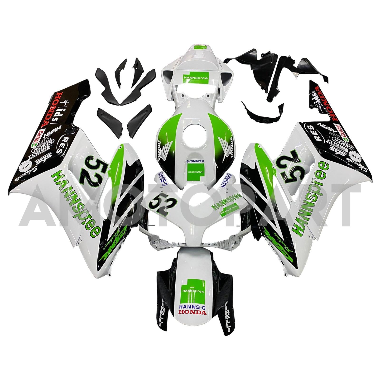 Amotopart-kuipen Honda CBR1000RR 2004-2005 Fairing White No.52 Hannspree Racing Fairing Kit