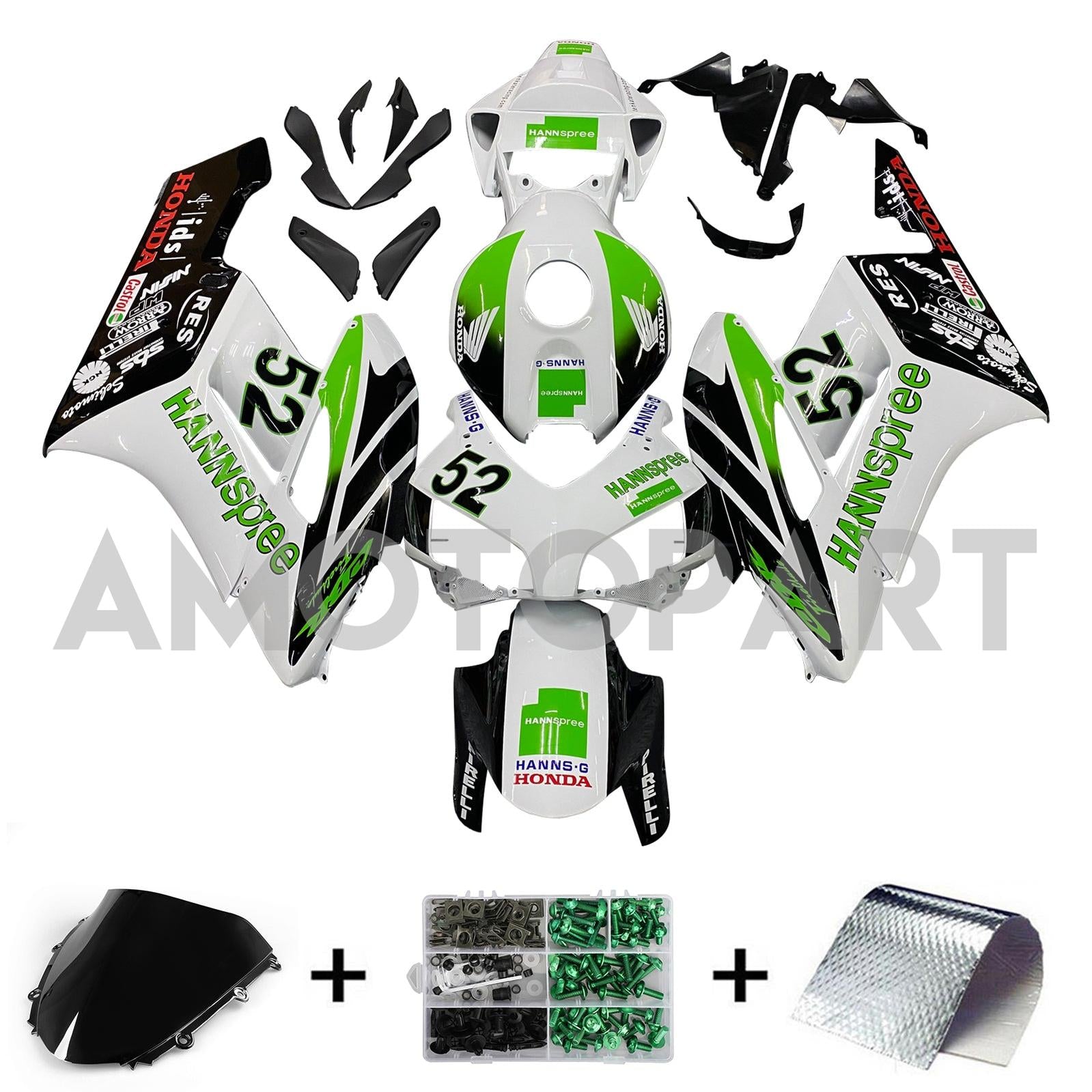 Amotopart-kuipen Honda CBR1000RR 2004-2005 Fairing White No.52 Hannspree Racing Fairing Kit