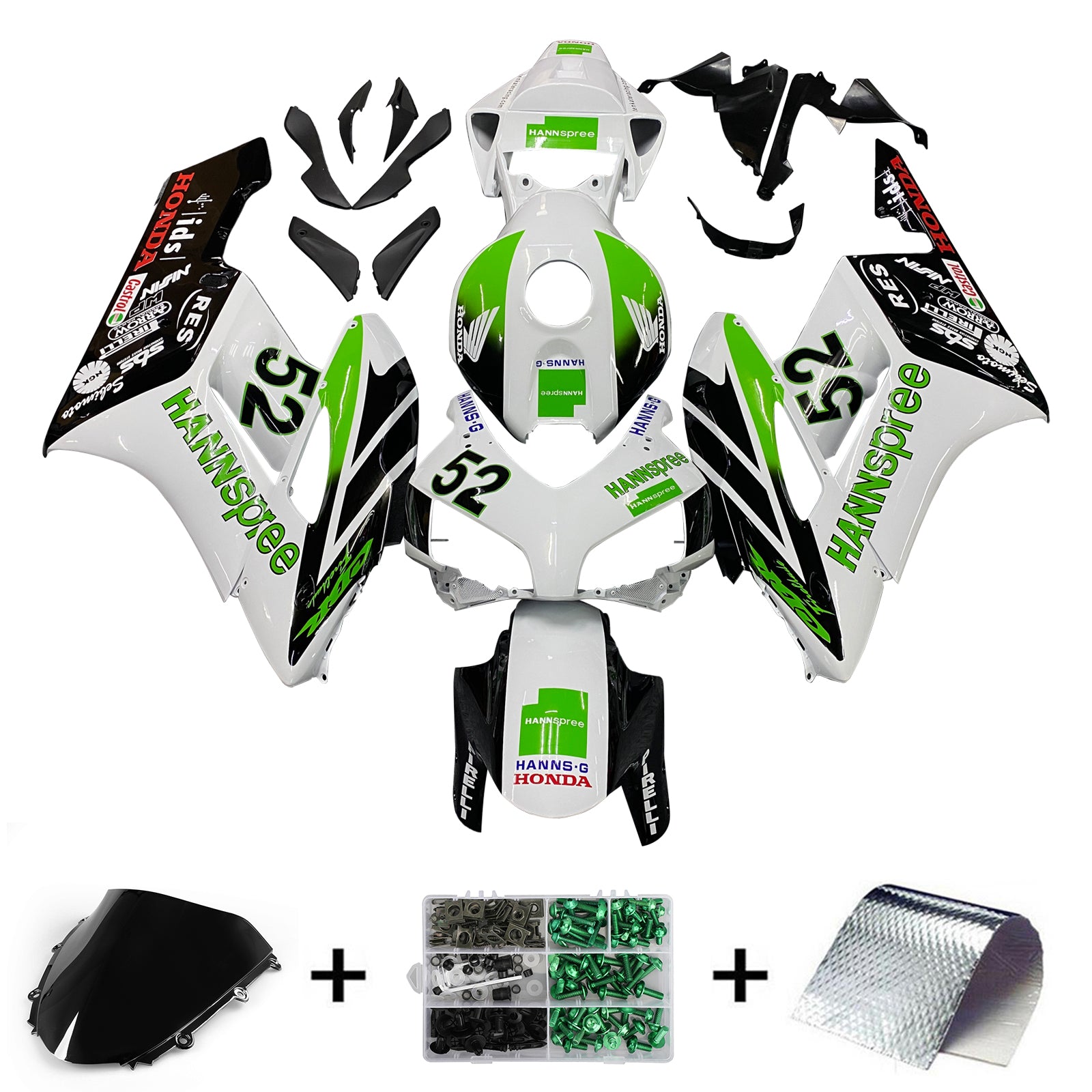 Amotopart Fairings Honda CBR1000RR 2004-2005 Fairing White No.52 Hannspree Racing Fairing Kit