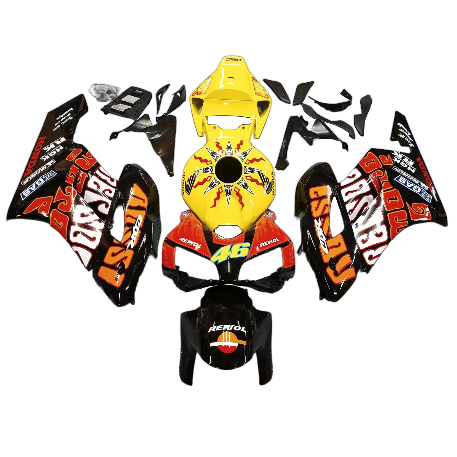Amotopart Verkleidungen Honda CBR1000RR 2004–2005 Verkleidung Valentino Rossi Racing Schwarz Gelb Verkleidungsset