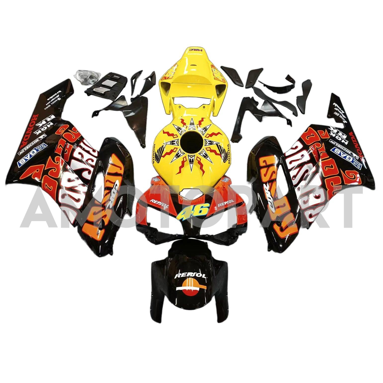 Amotopart-kuipen Honda CBR1000RR 2004-2005 Fairing Valentino Rossi Racing Black Yellow Fairing Kit