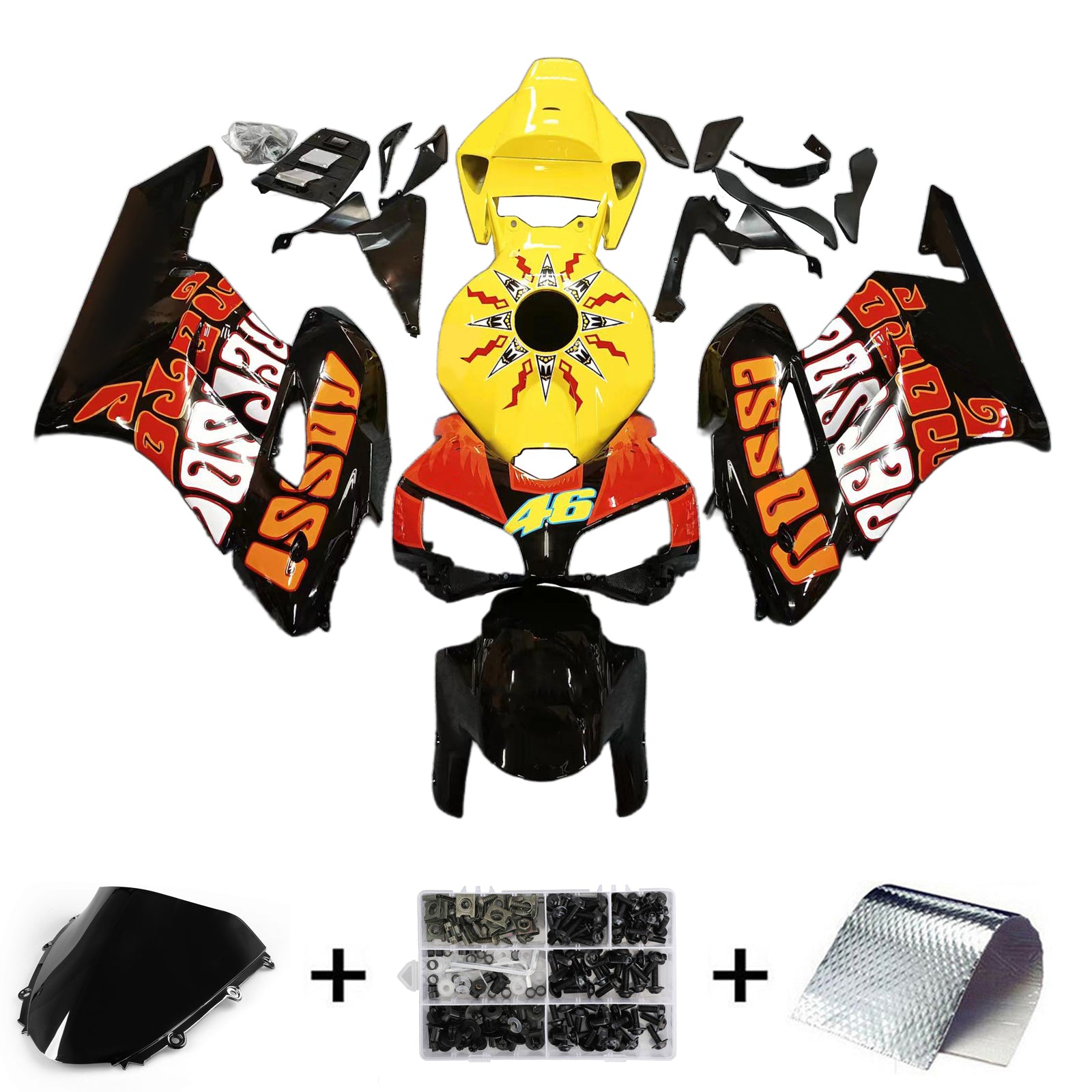 Amotopart フェアリング ホンダ CBR1000RR 2004-2005 フェアリング バレンチノ ロッシ レーシング ブラック イエロー フェアリングキット