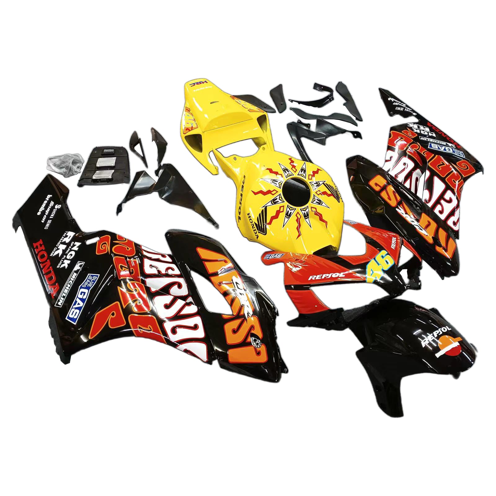 Carenados Amotopart Honda CBR1000RR 2004-2005 Carenado Valentino Rossi Racing Kit de carenado negro amarillo