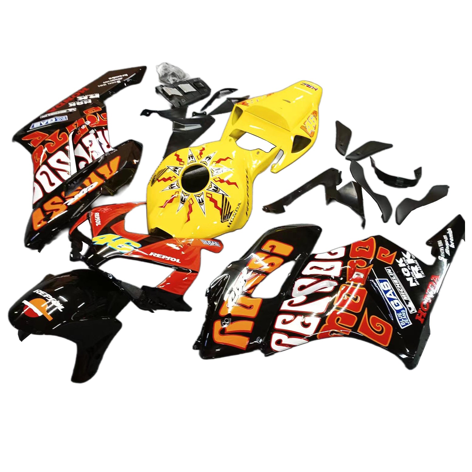 Carenados Amotopart Honda CBR1000RR 2004-2005 Carenado Valentino Rossi Racing Kit de carenado negro amarillo