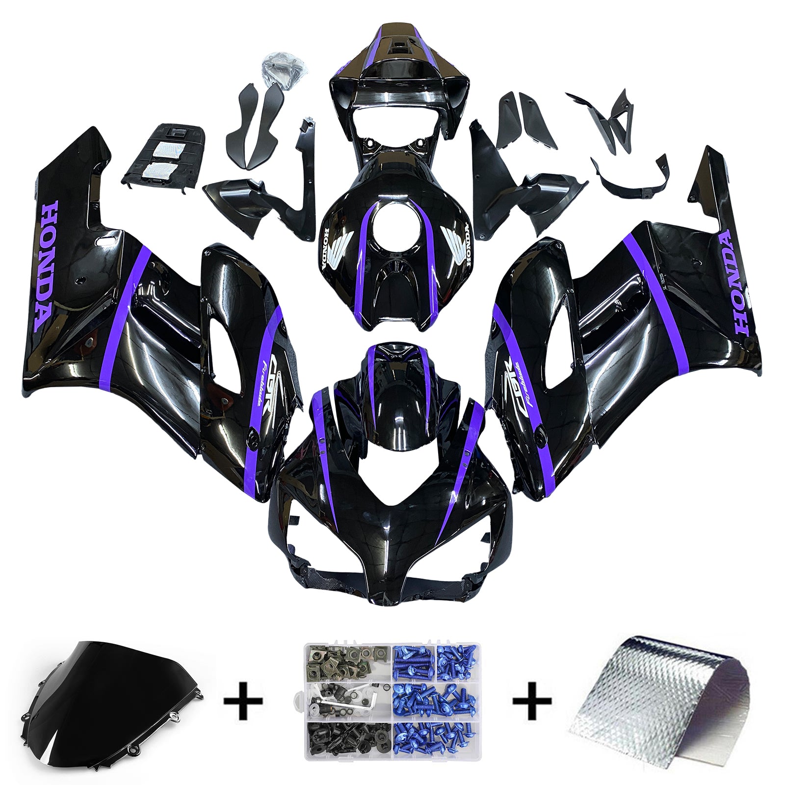Amotopart Honda CBR1000RR 2004-2005 Noir&Kit de carénage bleu