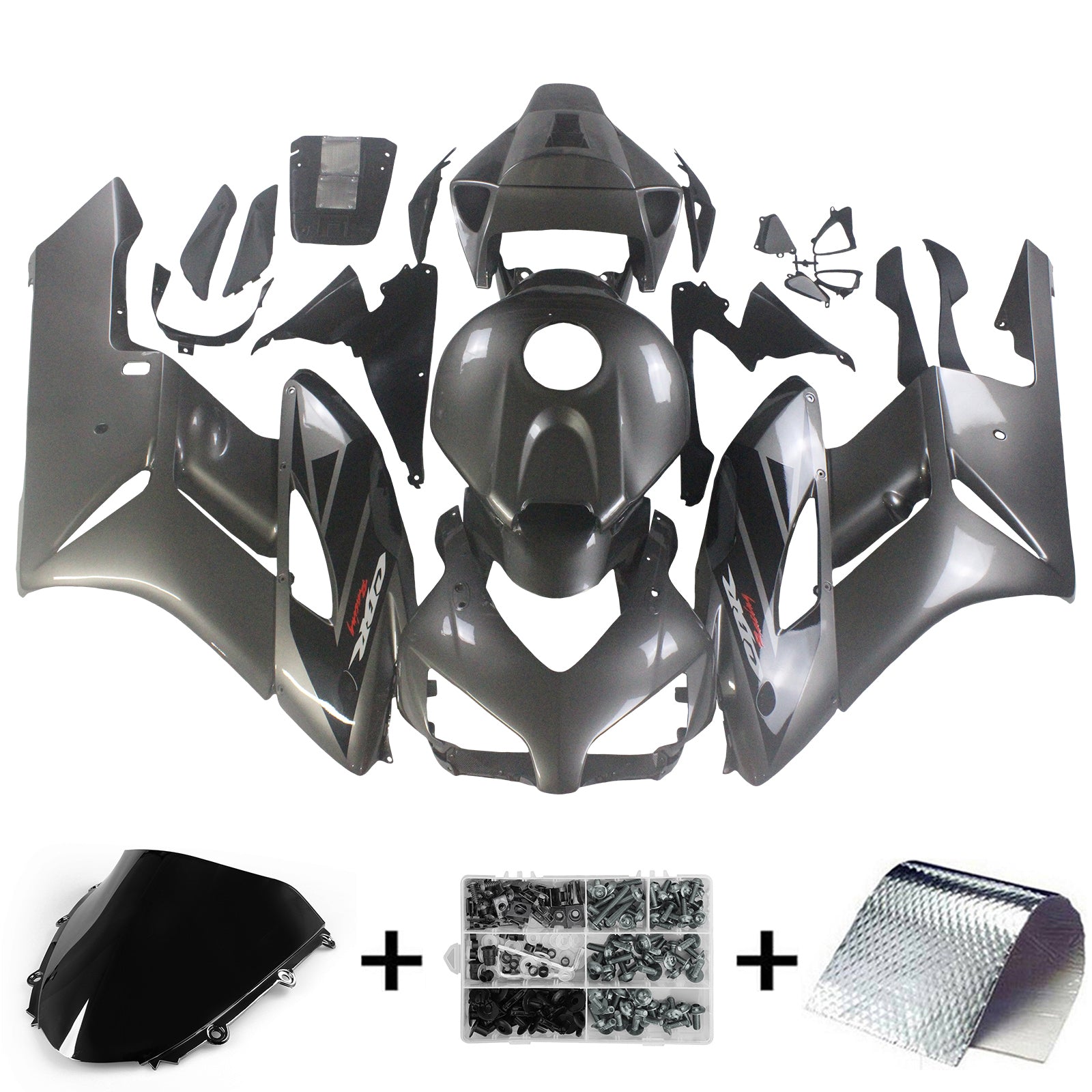 Amotopart 2004–2005 Honda CBR1000RR Verkleidungsset in glänzendem Grau und Schwarz