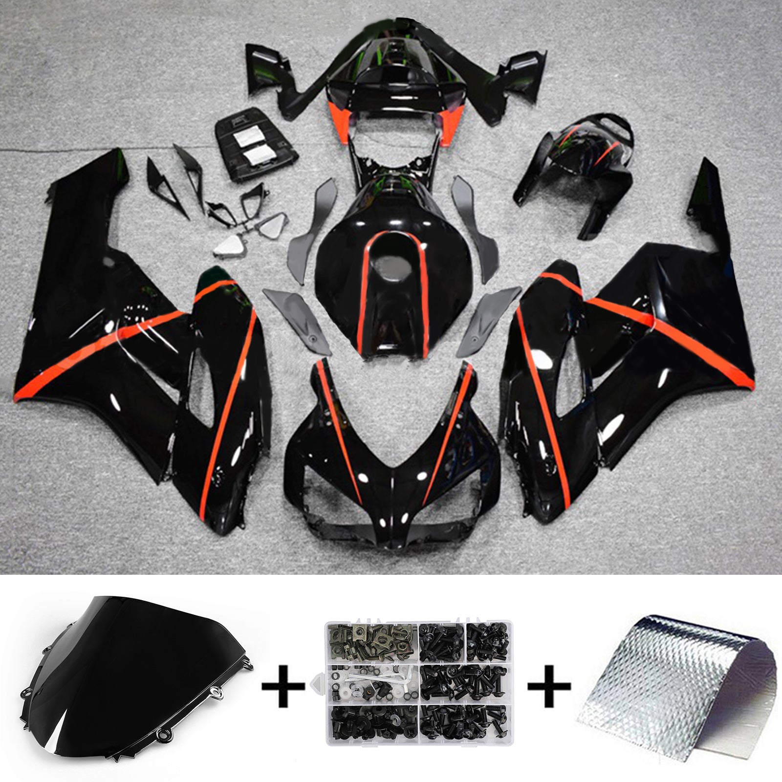 Amotopart 2004-2005 Honda CBR1000RR Gloss Black with Stripe Fairing Kit