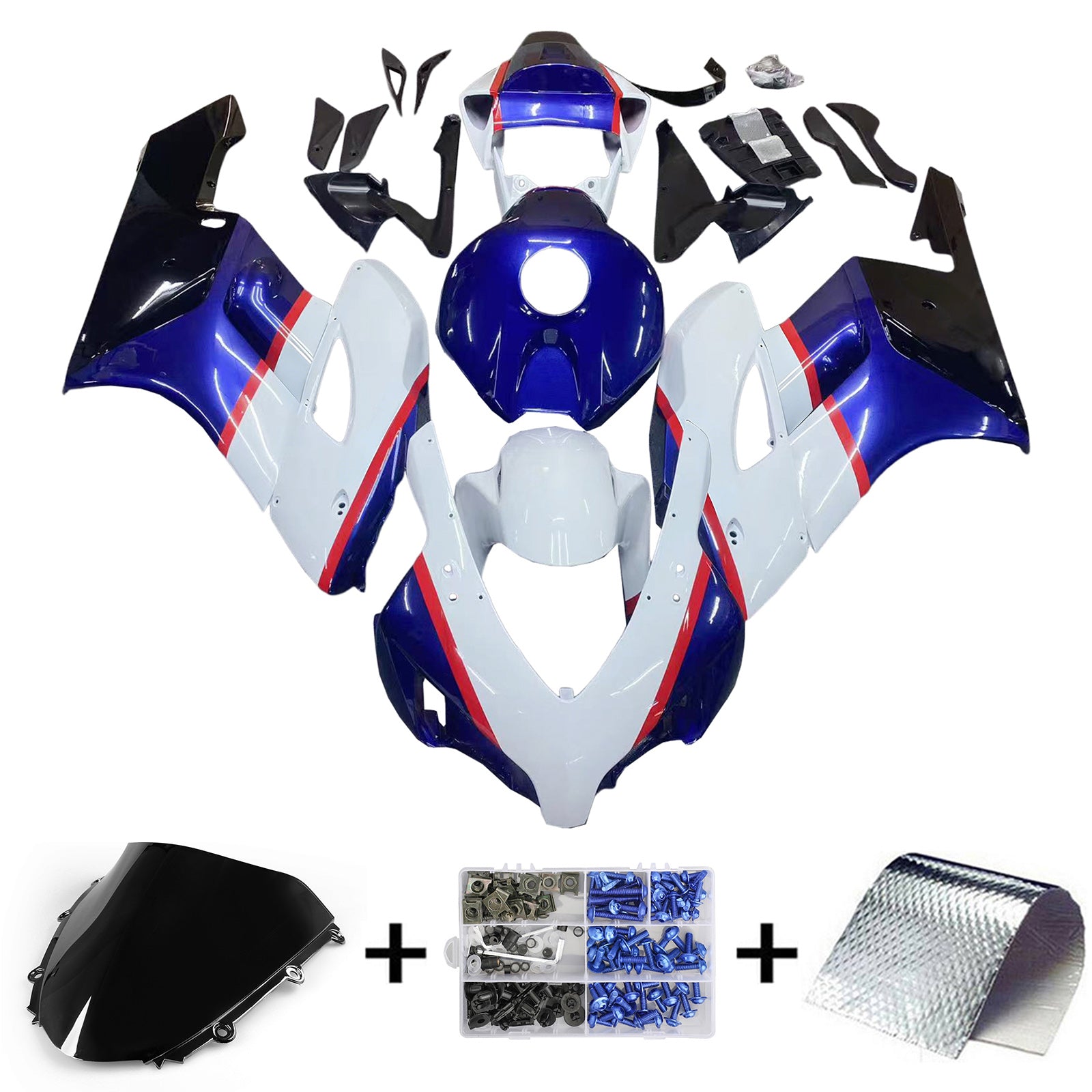 Amotopart Honda CBR1000RR Rouge 2004-2005&Kit de carénage Blue Style3