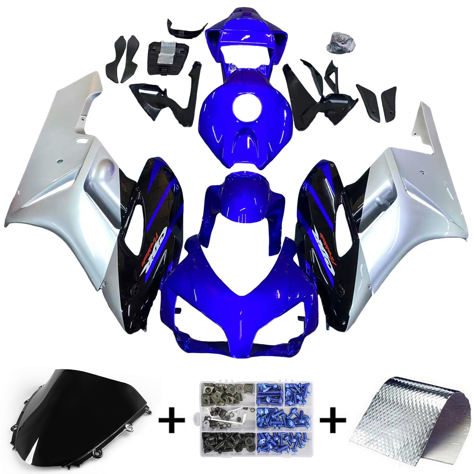 Amotopart 2004-2005 Honda CBR1000RR Bleu&Kit de carénage argenté
