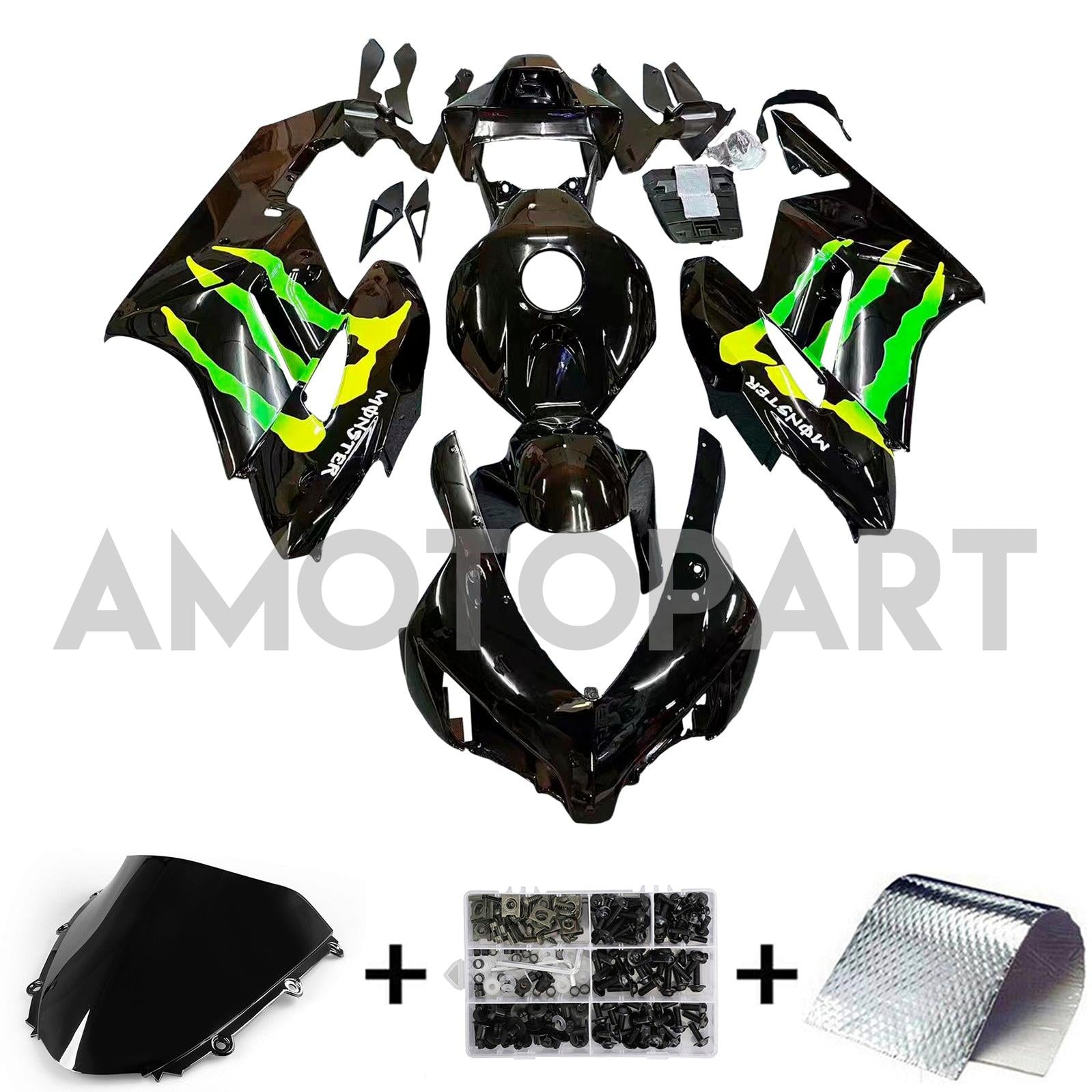 Amotopart 2004-2005 Honda CBR1000RR Black with Monster Logo Fairing Kit