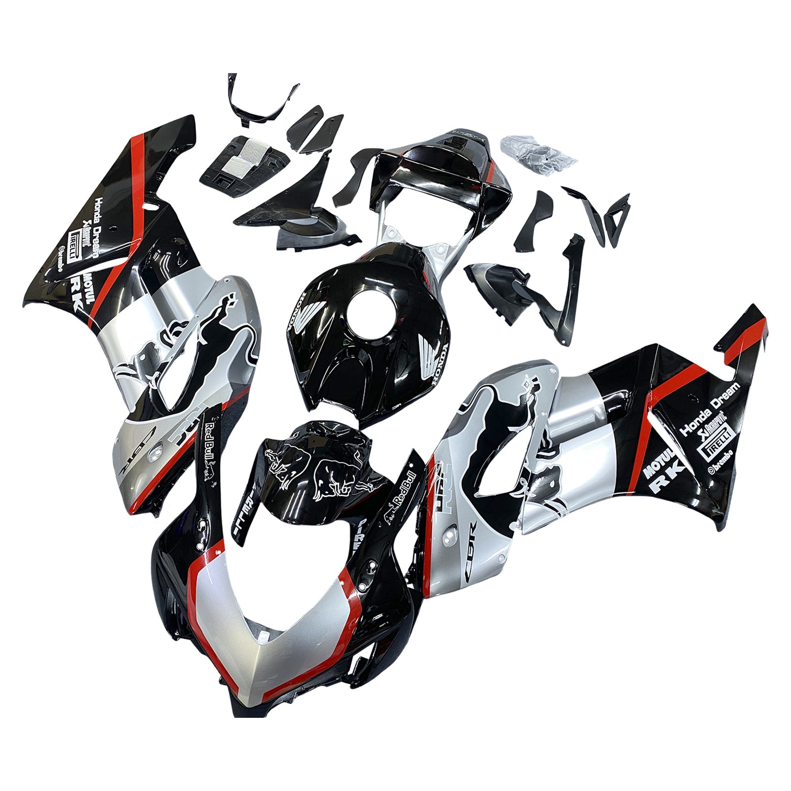 Amotopart 2004-2005 Honda CBR1000RR Black&Silver with Red Stripe Fairing Kit