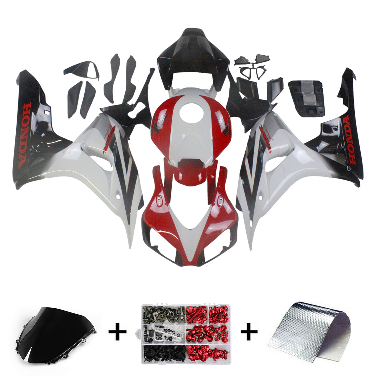 Amotopart Carénages Honda 1000RR 2006-2007 Carénage Blanc Rouge Noir CBR Racing Kit de carénage