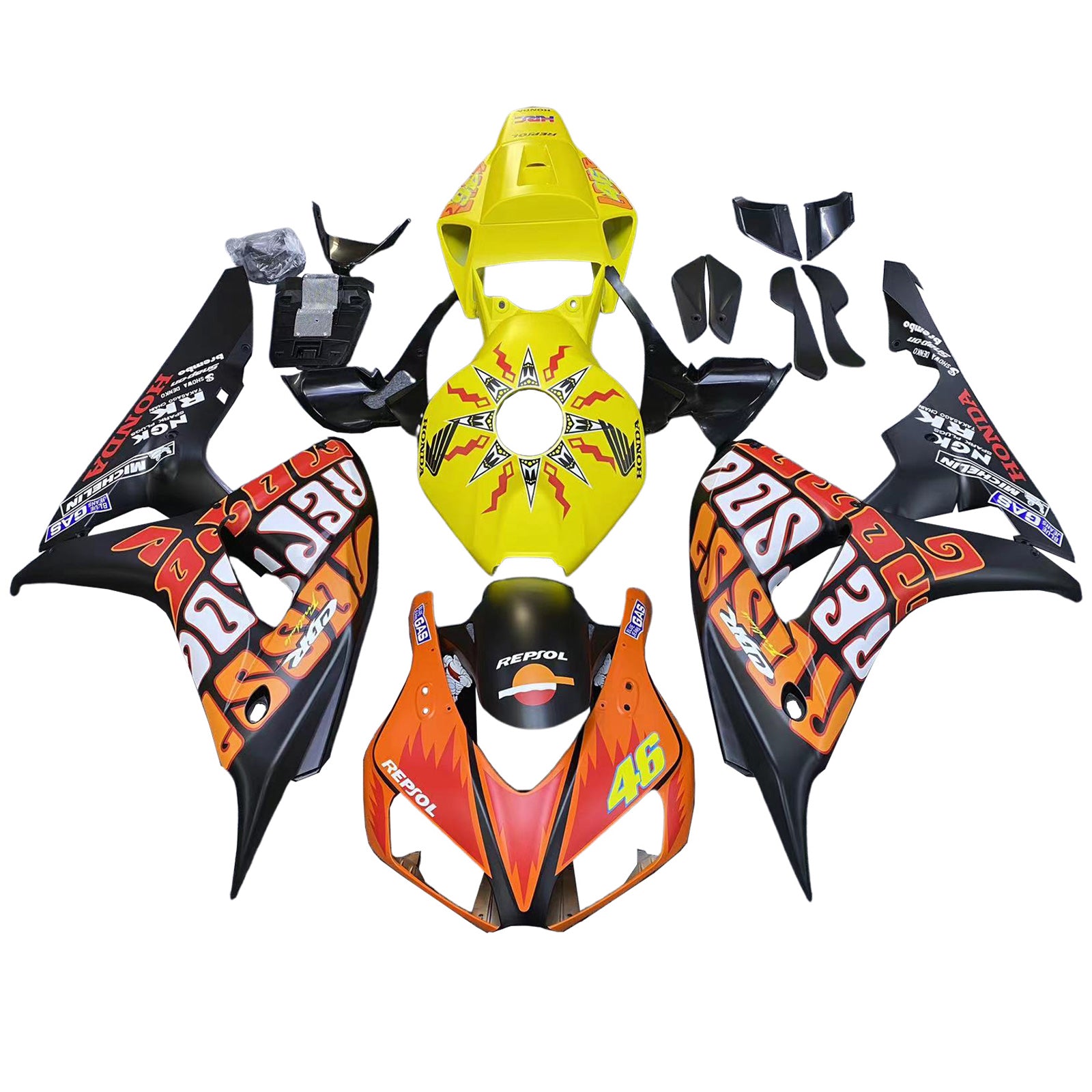 Amotopart Fairings Honda CBR1000RR 2006-2007 Fairing Valentino Rossi Racing Black Yellow Fairing Kit
