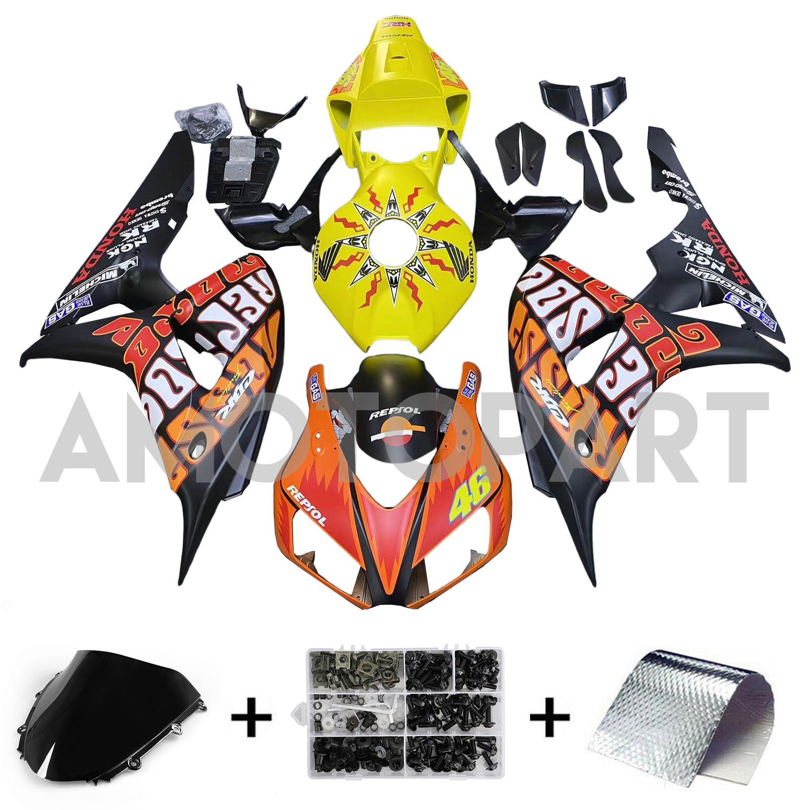 Amotopart Fairings Honda CBR1000RR 2006-2007 Fairing Valentino Rossi Racing Black Yellow Fairing Kit