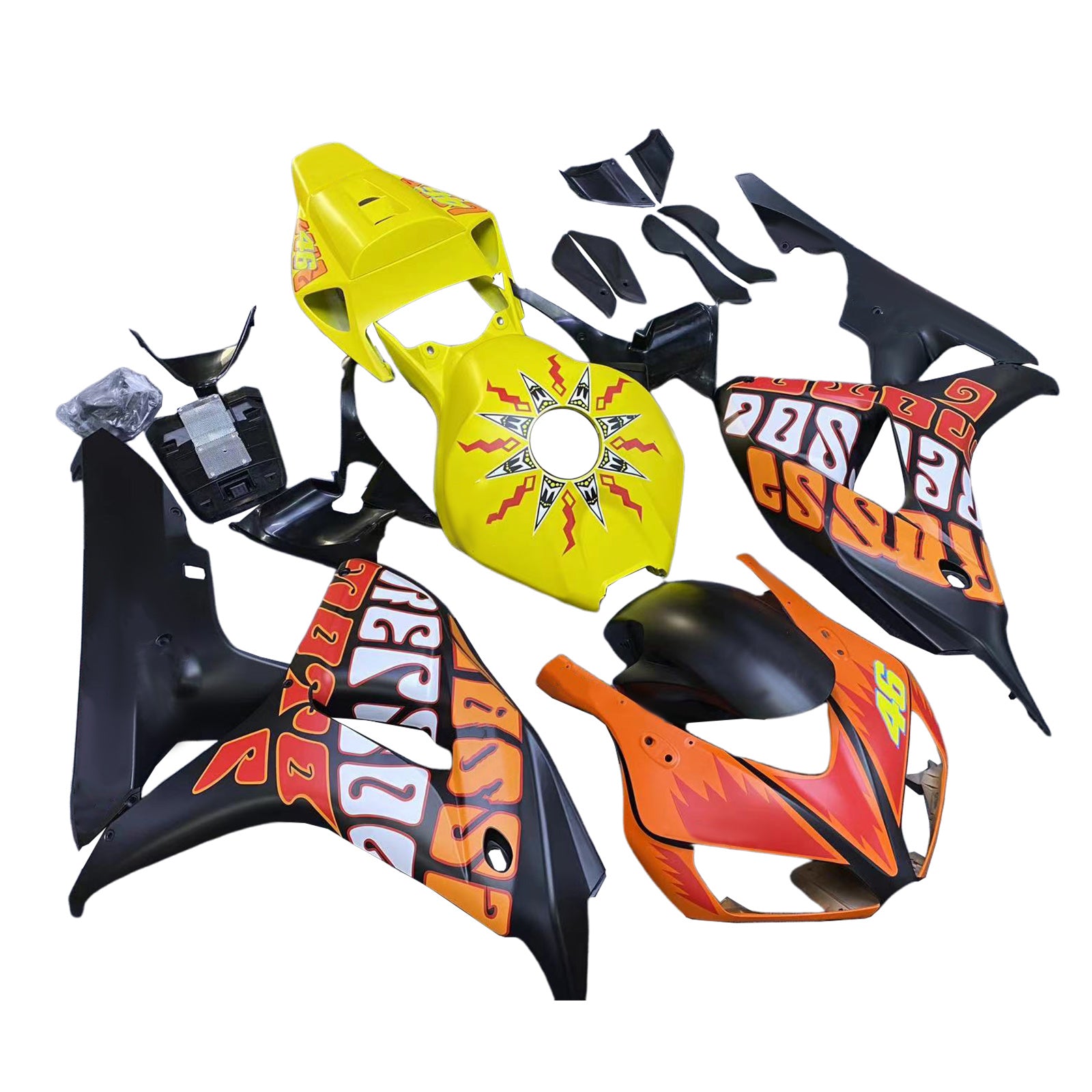 Amotopart-kuipen Honda CBR1000RR 2006-2007 Fairing Valentino Rossi Racing Black Yellow Fairing Kit