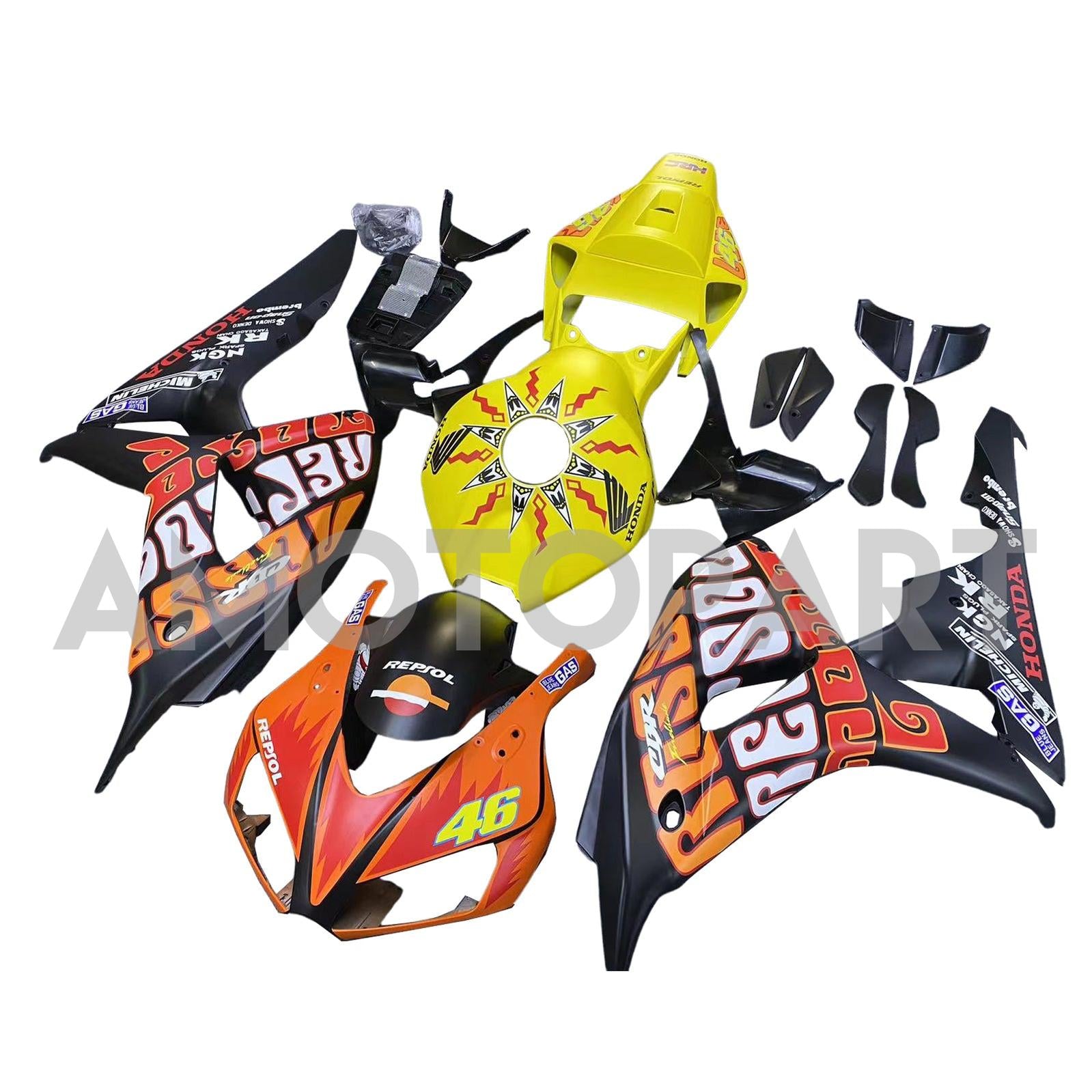 Amotopart Fairings Honda CBR1000RR 2006-2007 Fairing Valentino Rossi Racing Black Yellow Fairing Kit