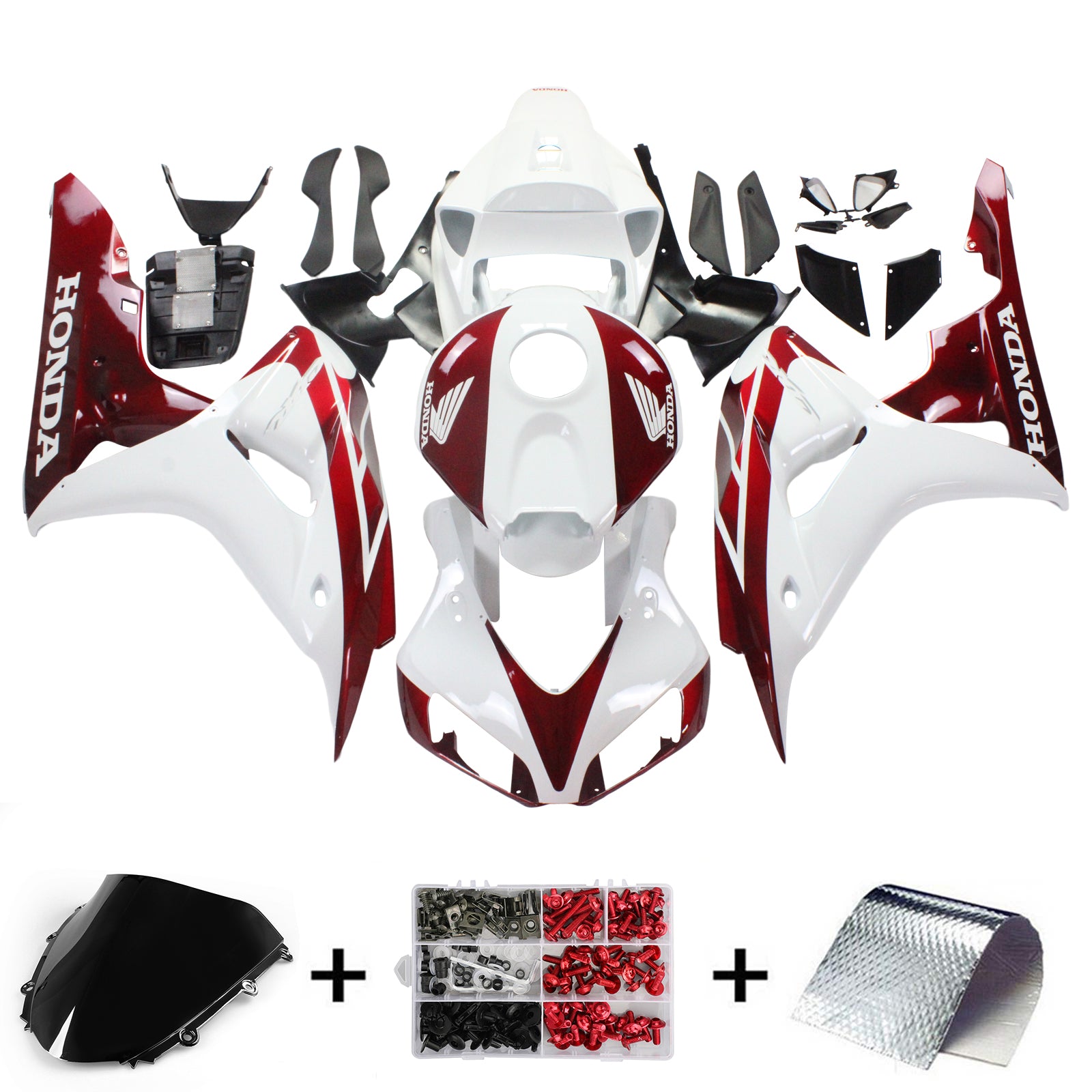 Amotopart Fairings Honda CBR1000RR 2006-2007 Fairing White & Cherry Red Honda Racing Fairing Kit