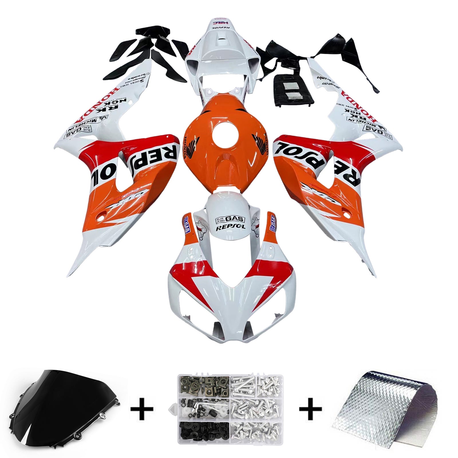 Amotopart Honda CBR1000RR 2006-2007 Kit de carenado Repsol Racing blanco naranja