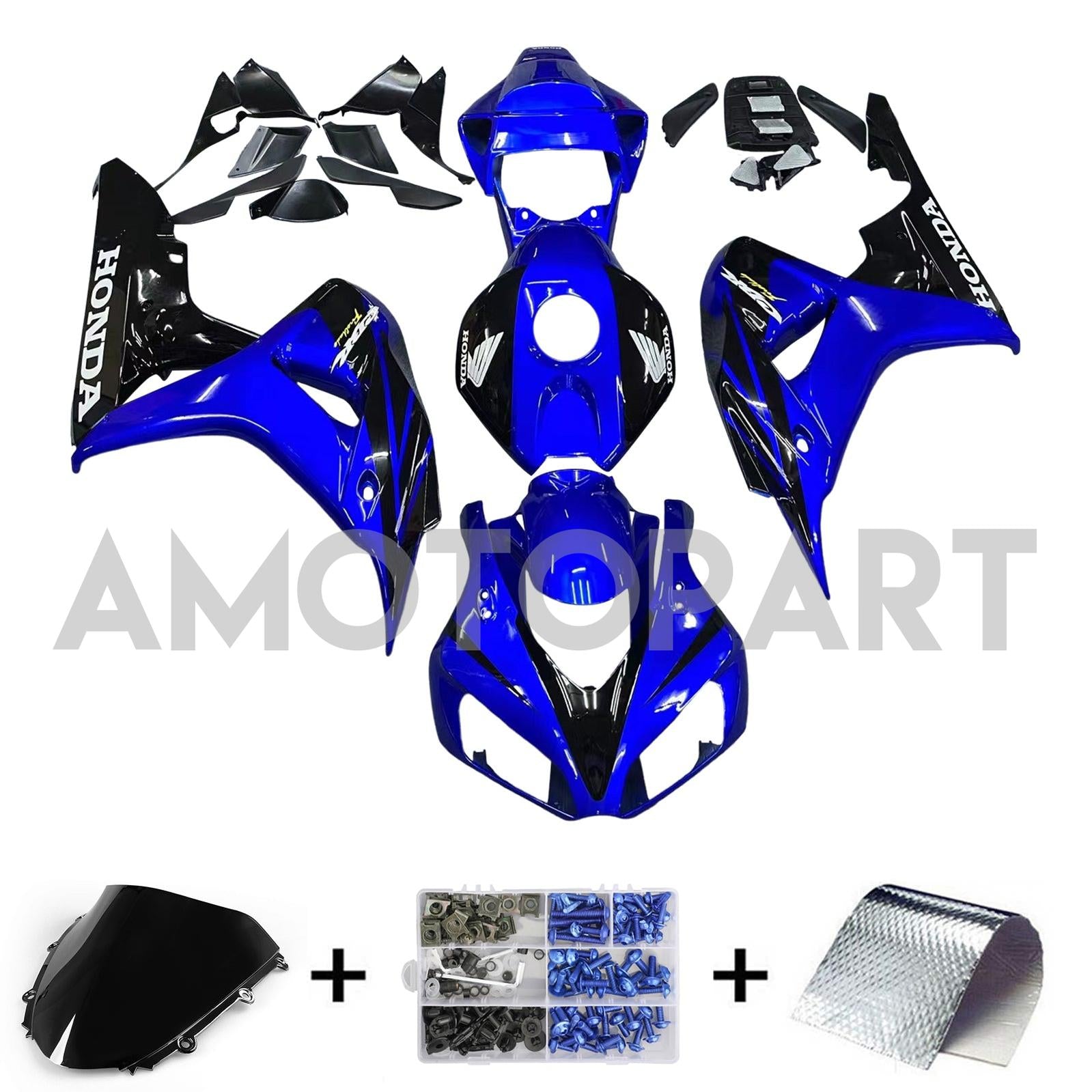 Carénages Amotopart Honda 1000RR 2006-2007 Carénage CBR Racing Bleu & Kit de carénage noir