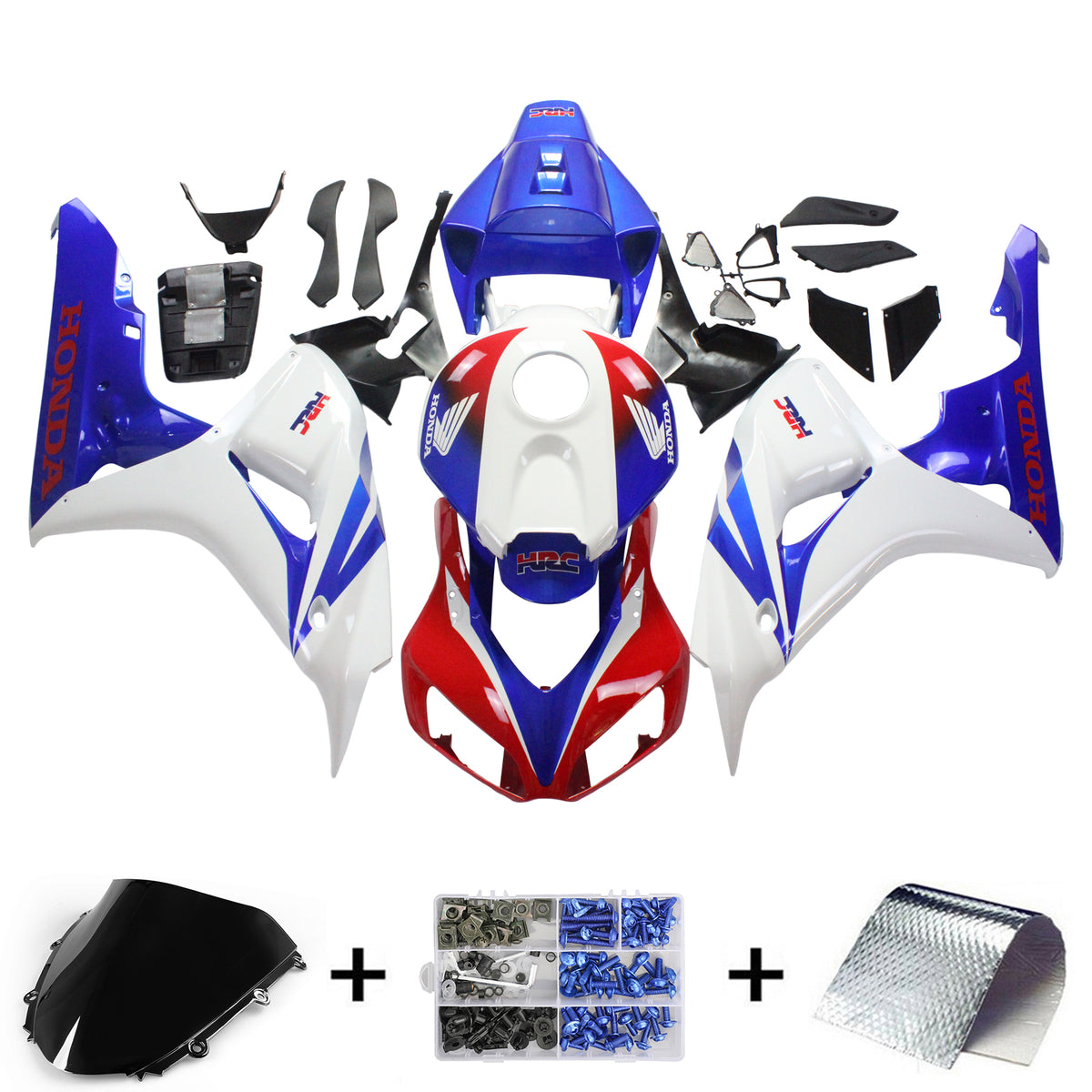 Amotopart Carénages Honda CBR1000RR 2006-2007 Carénage Rouge Blanc Bleu HRC Racing Kit de carénage