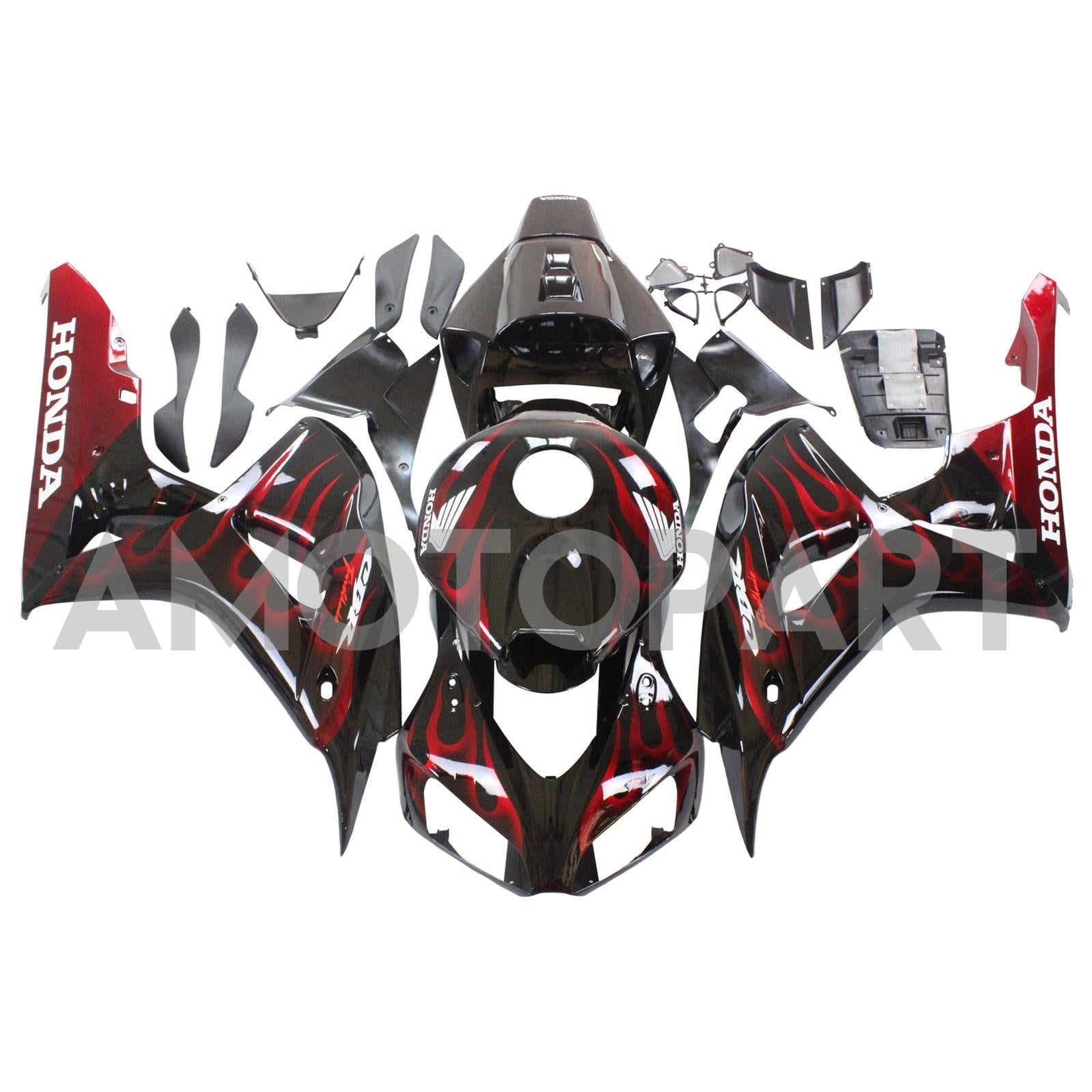 Amotopart Fairings Honda CBR1000RR 2006-2007 Fairing Flame Racing Black & Red Fairing Kit