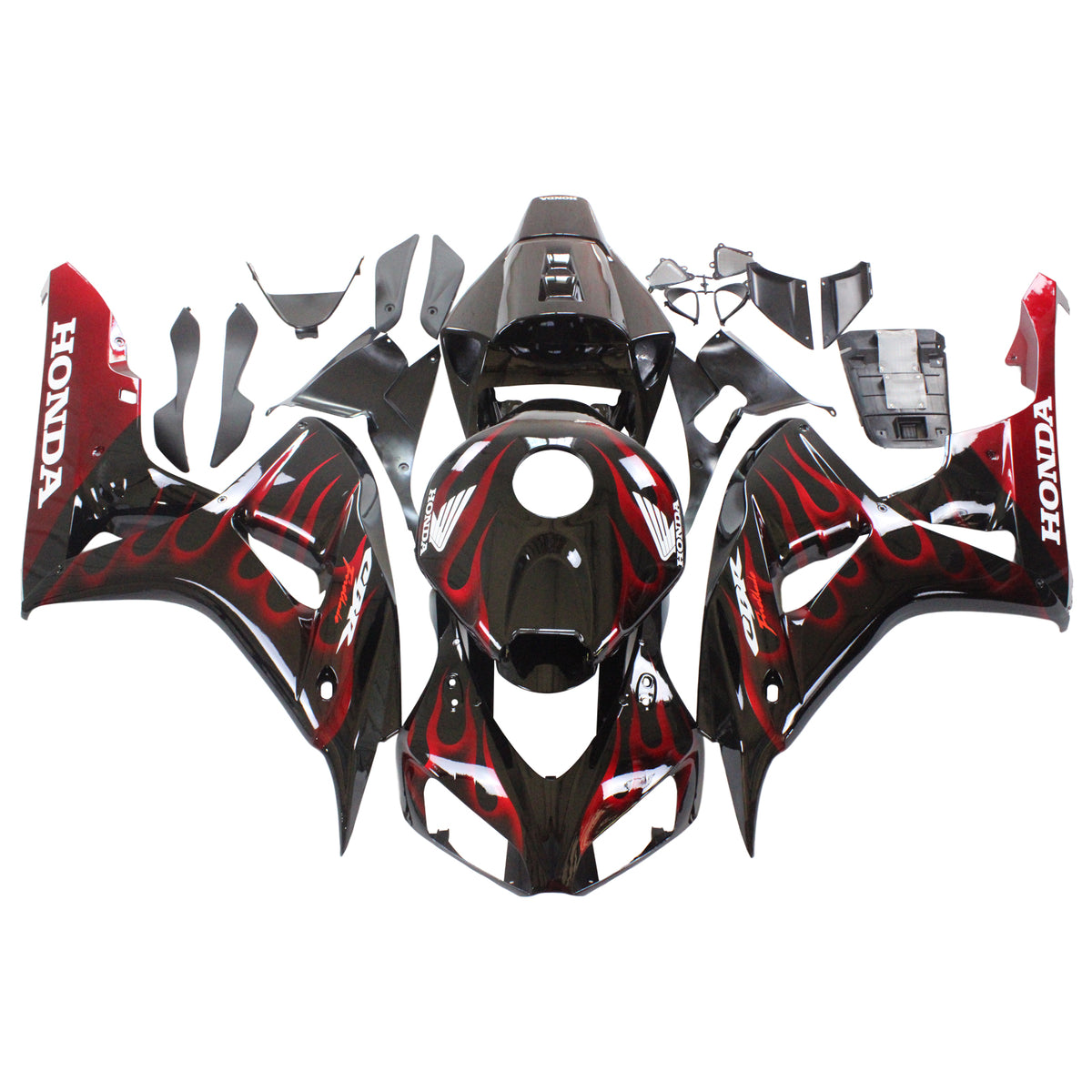 Amotopart Carénages Honda CBR1000RR 2006-2007 Carénage Flame Racing Kit de carénage noir et rouge