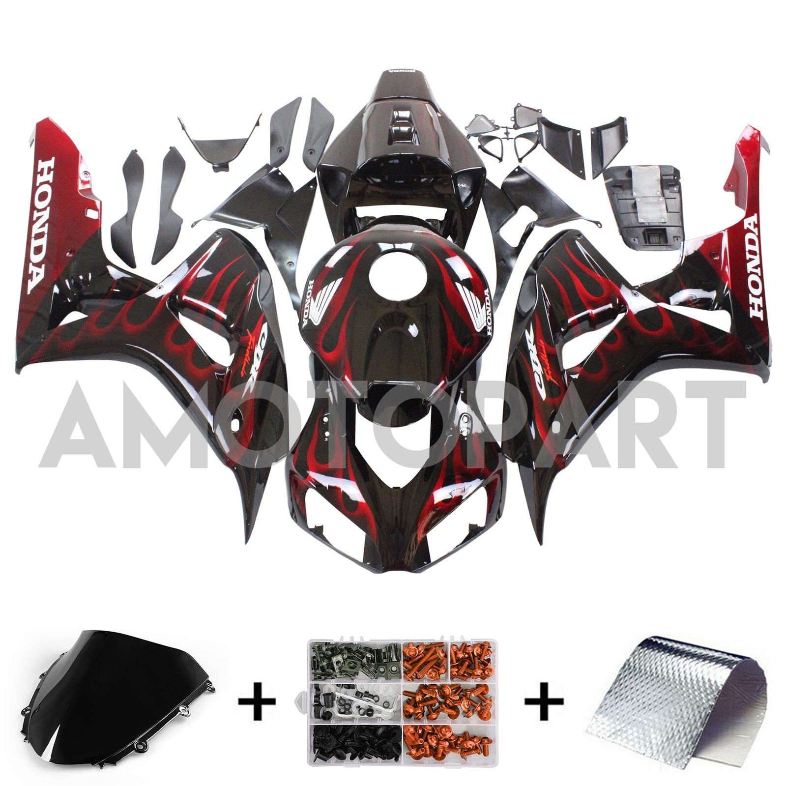 Amotopart Fairings Honda CBR1000RR 2006-2007 Fairing Flame Racing Black & Red Fairing Kit