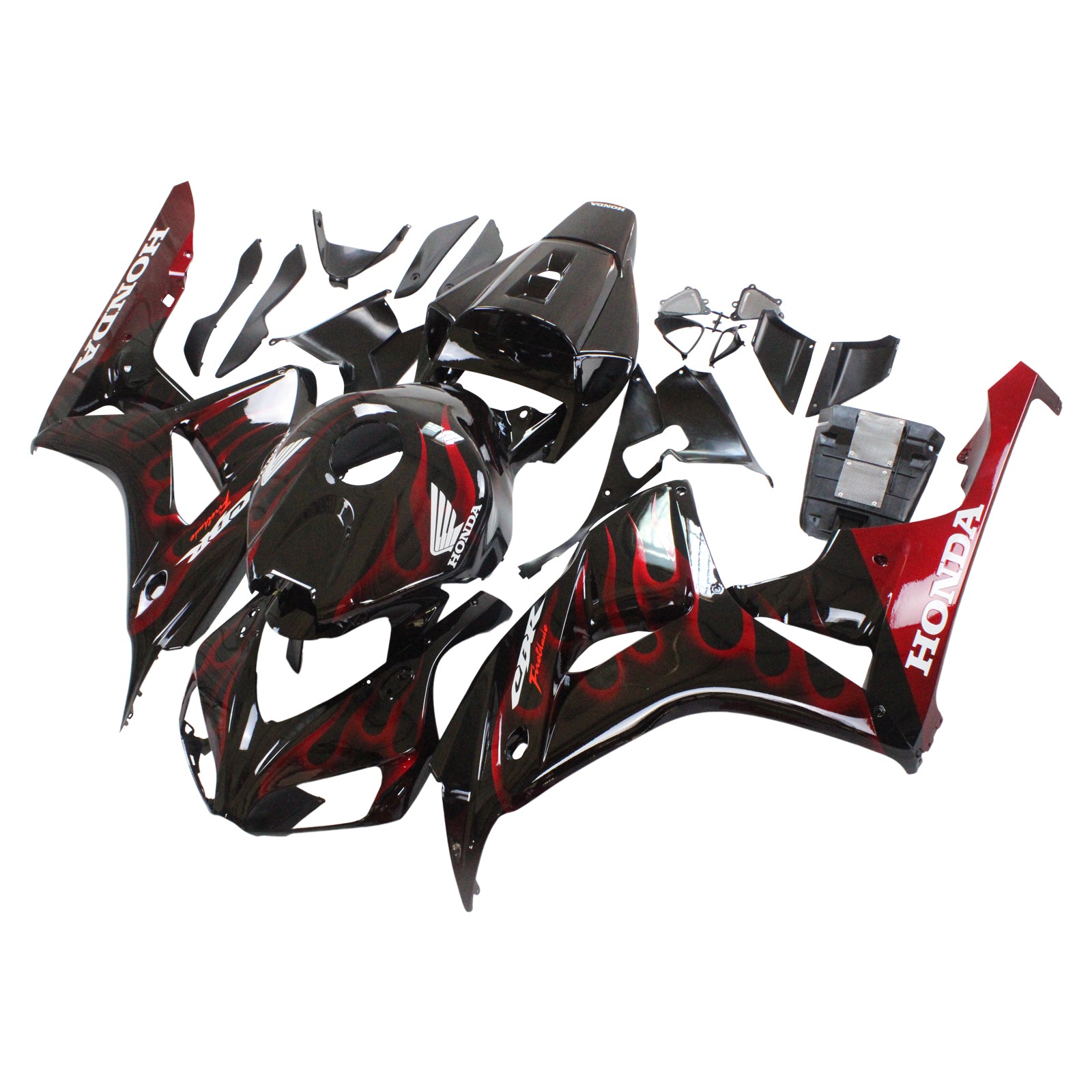 Amotopart Fairings Honda CBR1000RR 2006-2007 Fairing Flame Racing Black & Red Fairing Kit