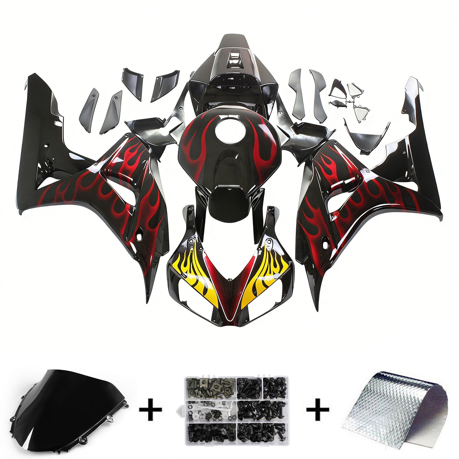 Amotopart Fairings Honda CBR1000RR 2006-2007 Fairing Flame Shark Racing Black & Red Fairing Kit