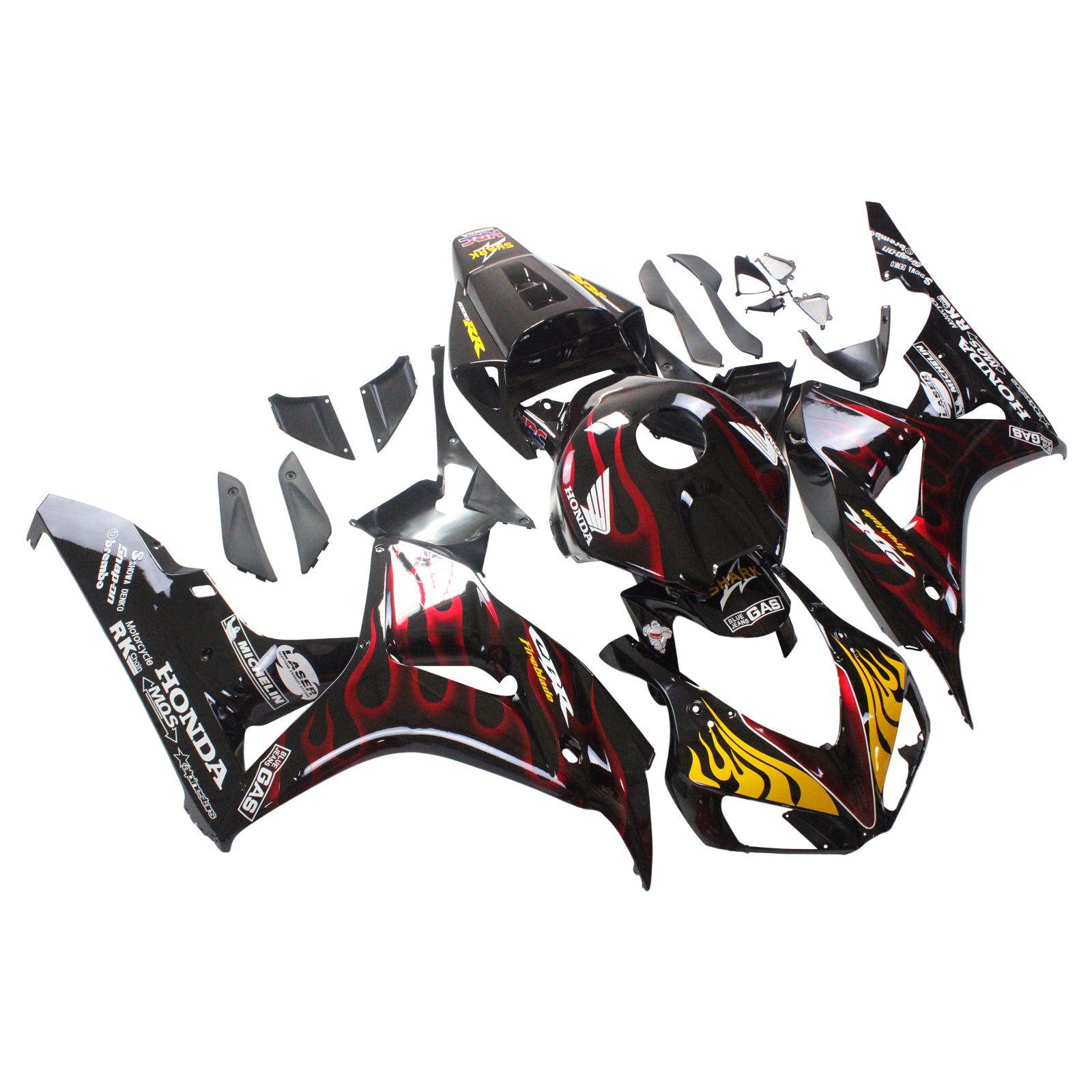 Amotopart Verkleidungen Honda CBR1000RR 2006-2007 Verkleidung Flame Shark Racing Schwarz & Rot Verkleidungsset