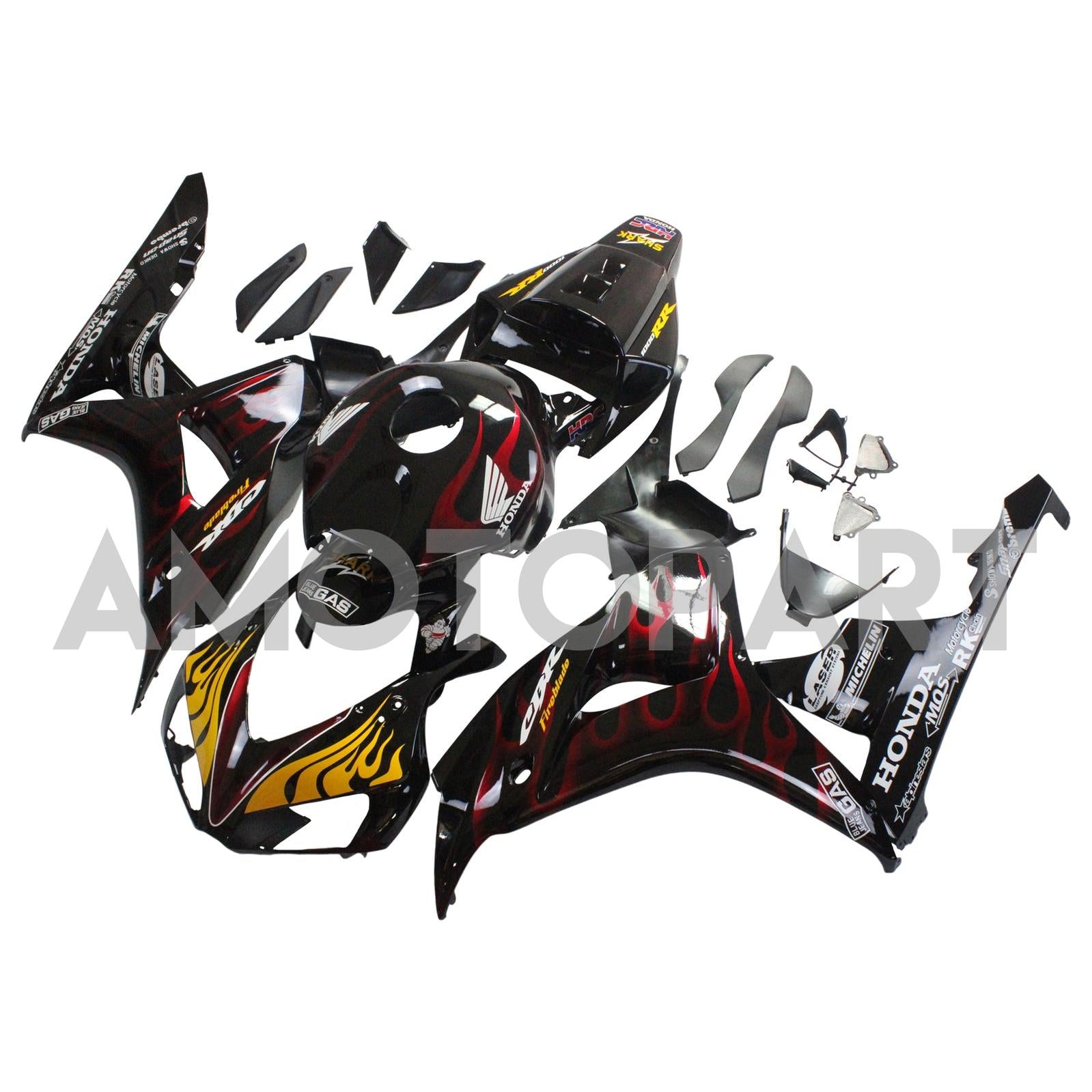 Frailiny Amotopart Honda CBR1000RR 2006-2007 Flame Flame Shark Racing Black & Red Failing Kit