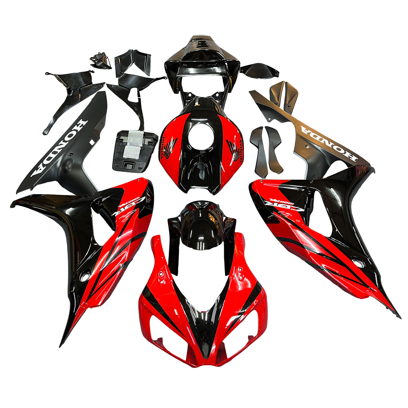 Amotopart Fairings CBR1000RR 2006-2007 Verkleidung Schwarz und Rot Verkleidungssatz