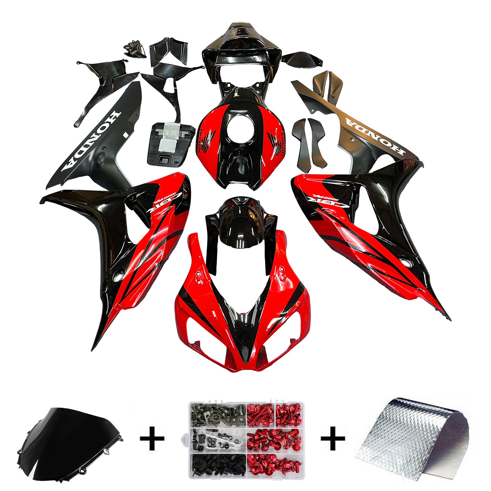 Amotopart Carénages CBR1000RR 2006-2007 Kit de carénage noir et rouge