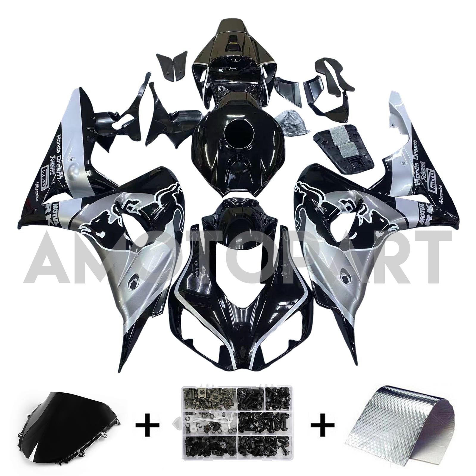 Amotopart Honda CBR1000RR Gris 2006-2007&Kit de carénage noir