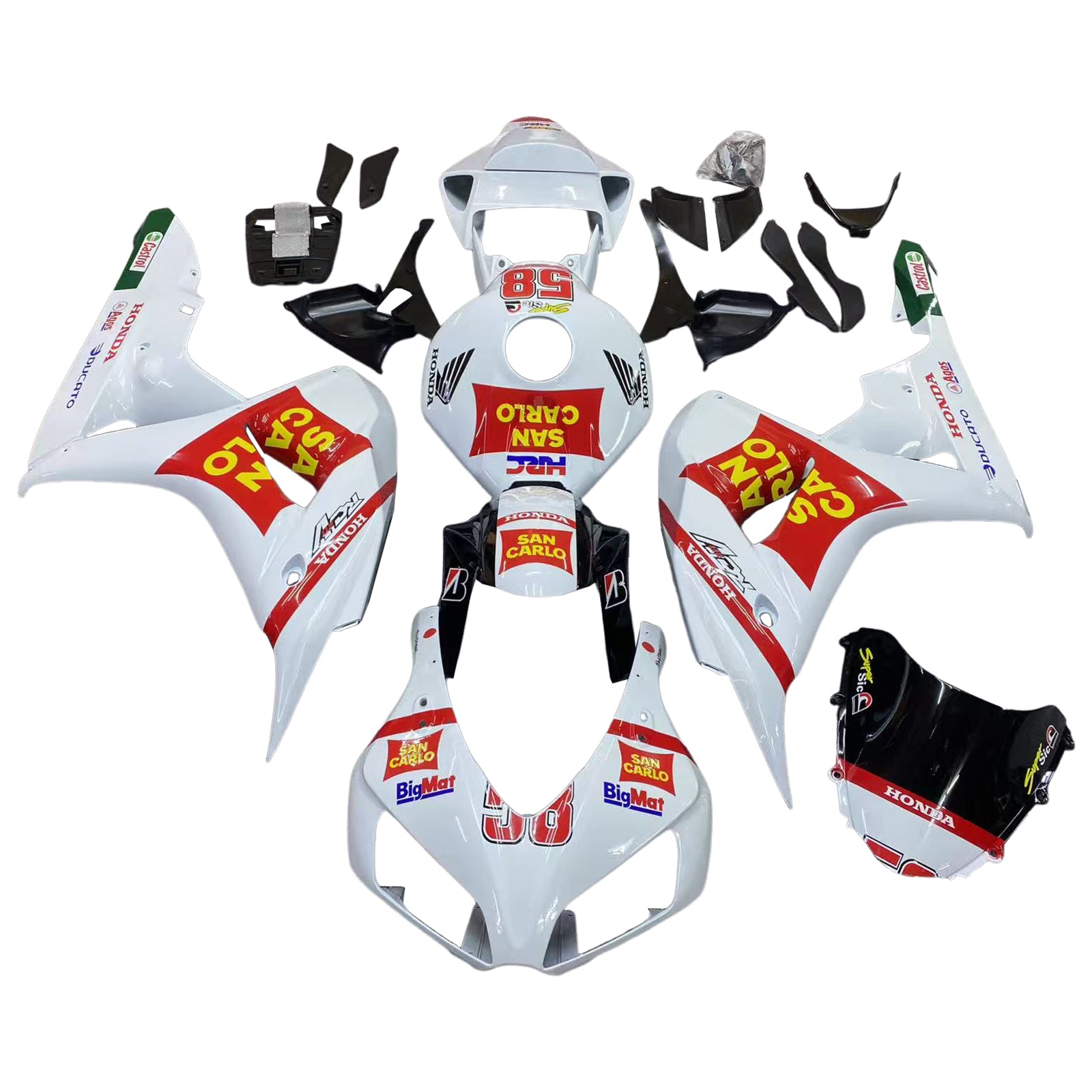 Amotopart 2006-2007 Honda CBR1000RR White & Red Style4 Fairing Zestaw