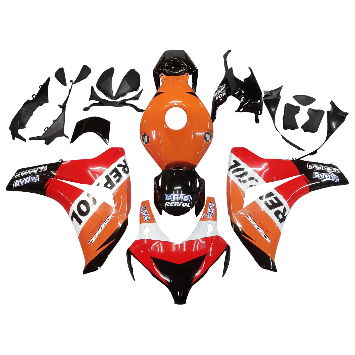 Amotopart 2008-2011 Honda CBR1000RR Repjol Kit de carénage orange et rouge