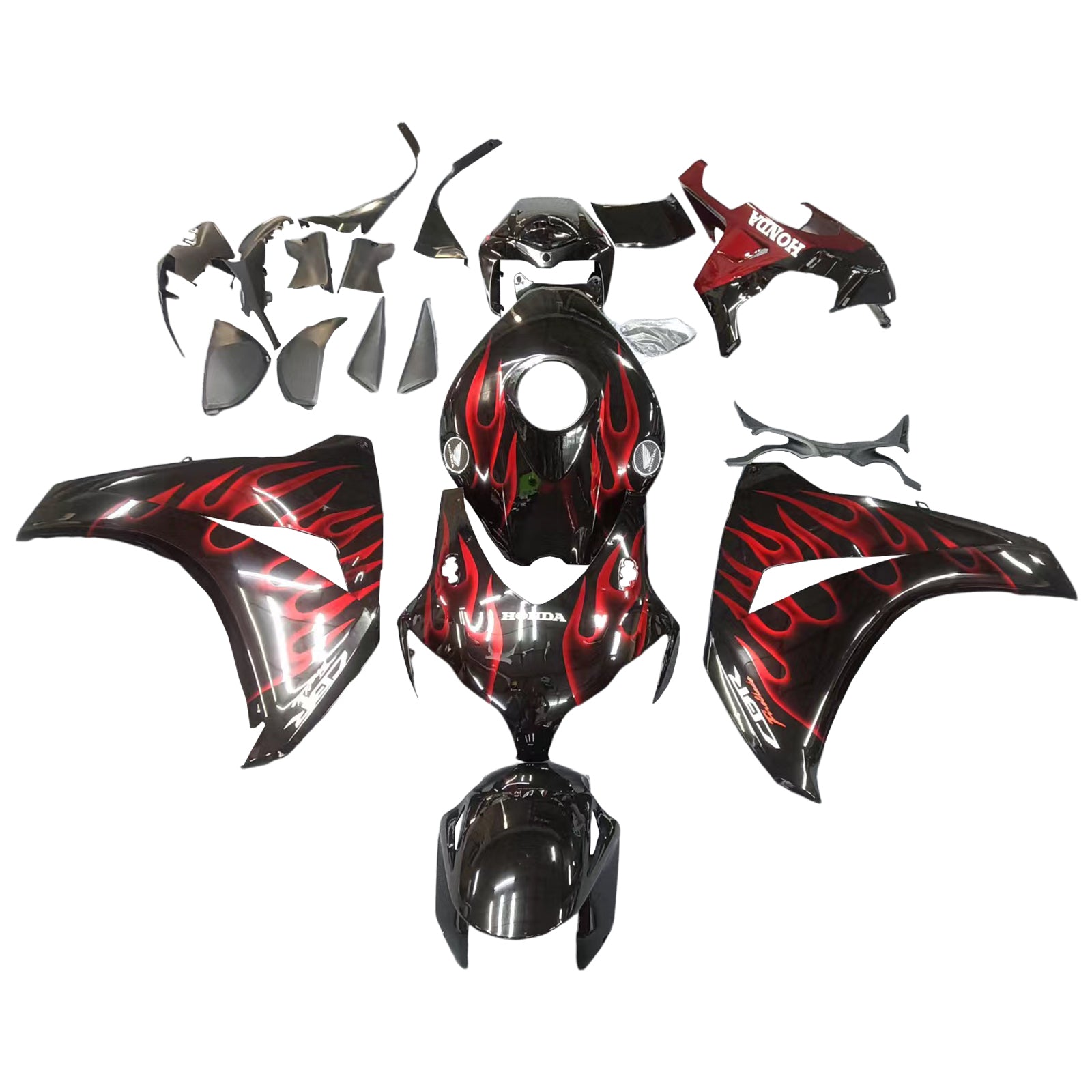 Amotopart 2008-2011 Honda CBR1000RR Black&Red Flame Fairing Ki