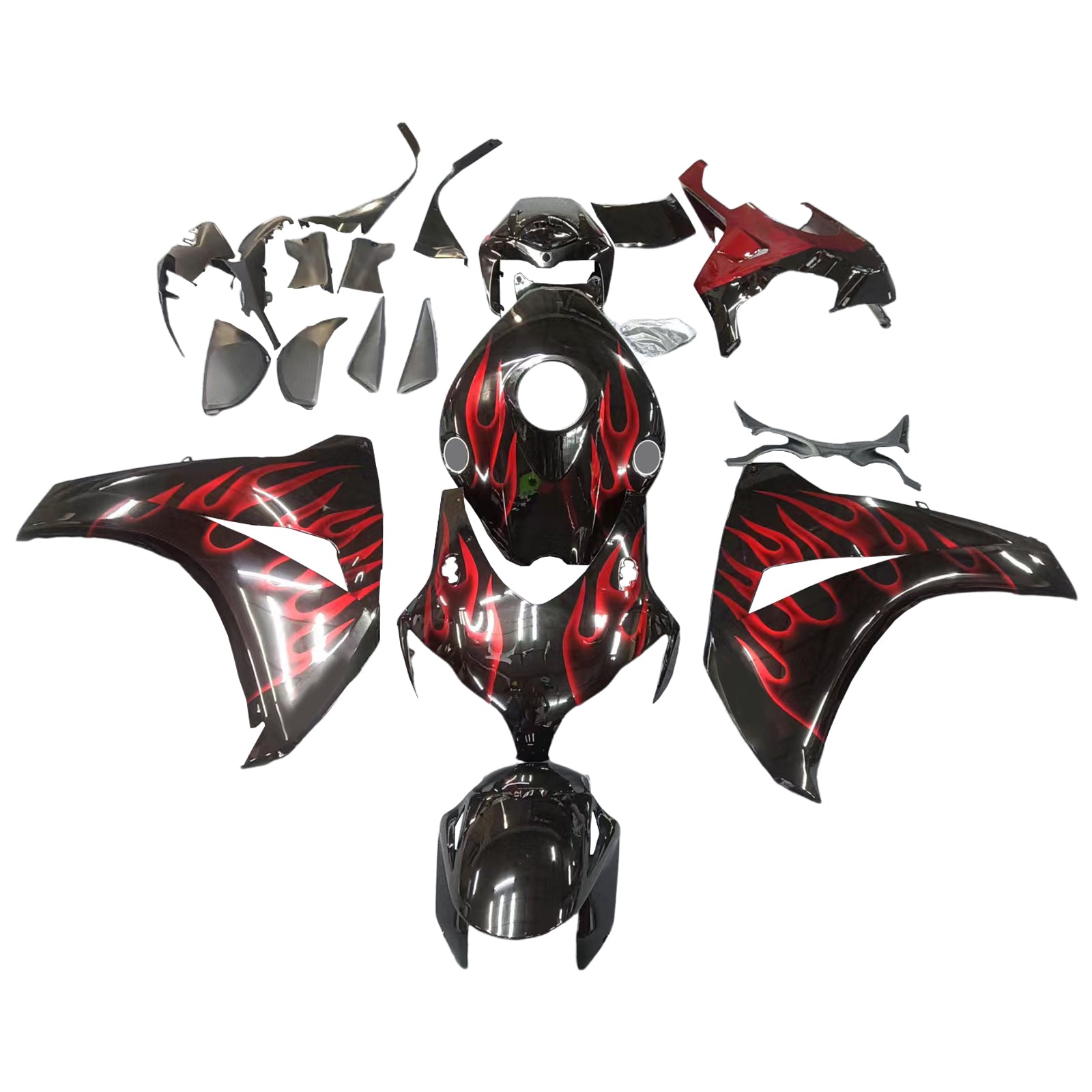Amotopart 2008-2011 Honda CBR1000rr Black & Red Flame Fairing Kit