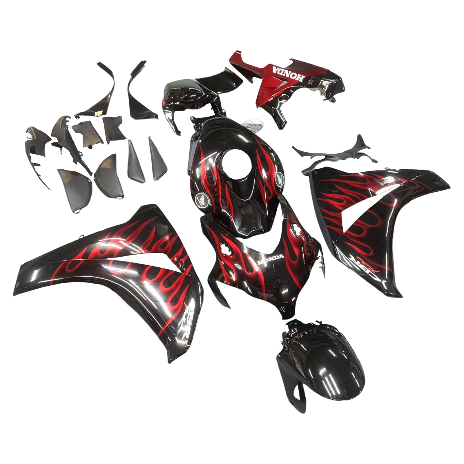 Amotopart 2008-2011 Honda CBR1000RR Black&Red Flame Fairing Ki