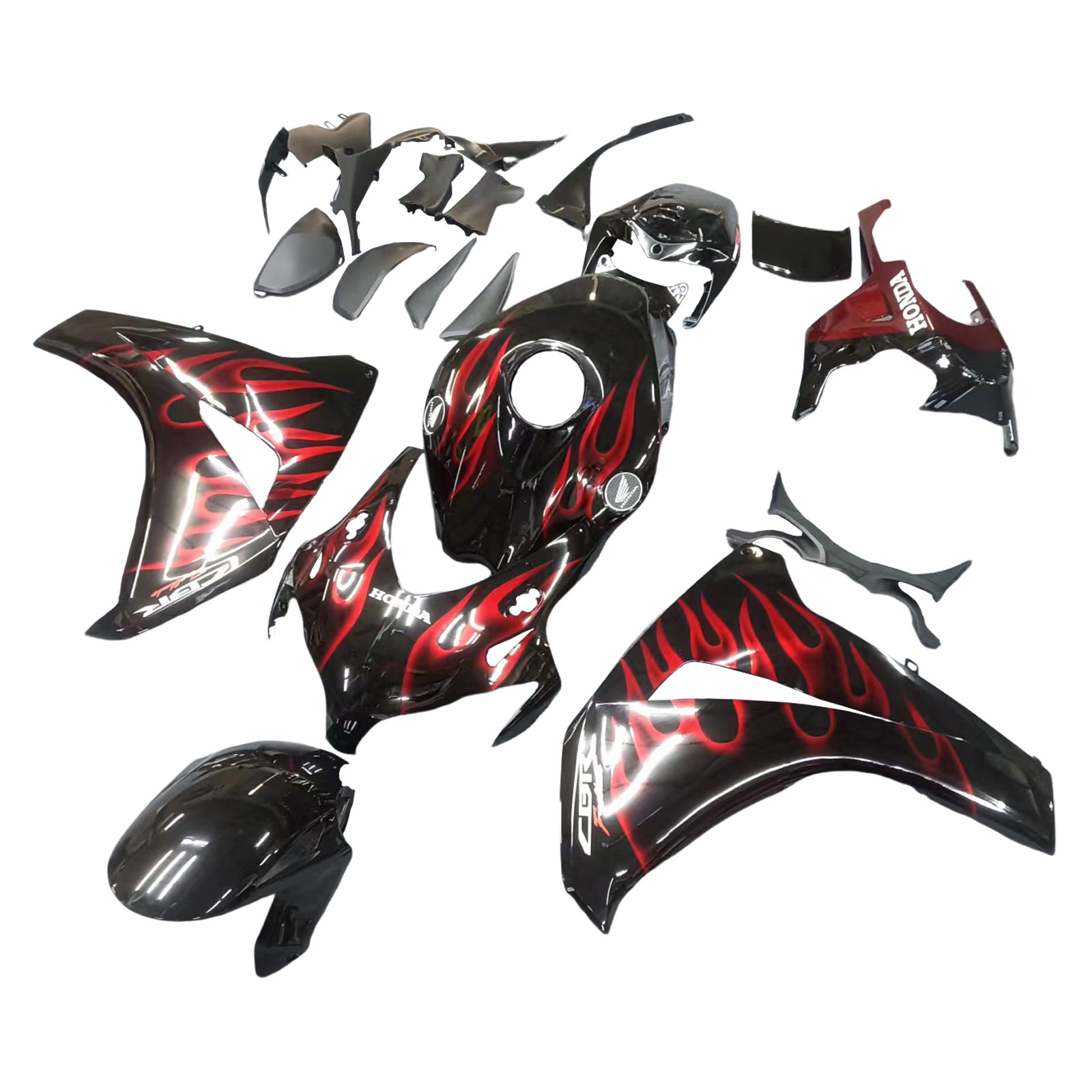 Amotopart 2008-2011 Honda CBR1000RR Black&Red Flame Fairing Ki