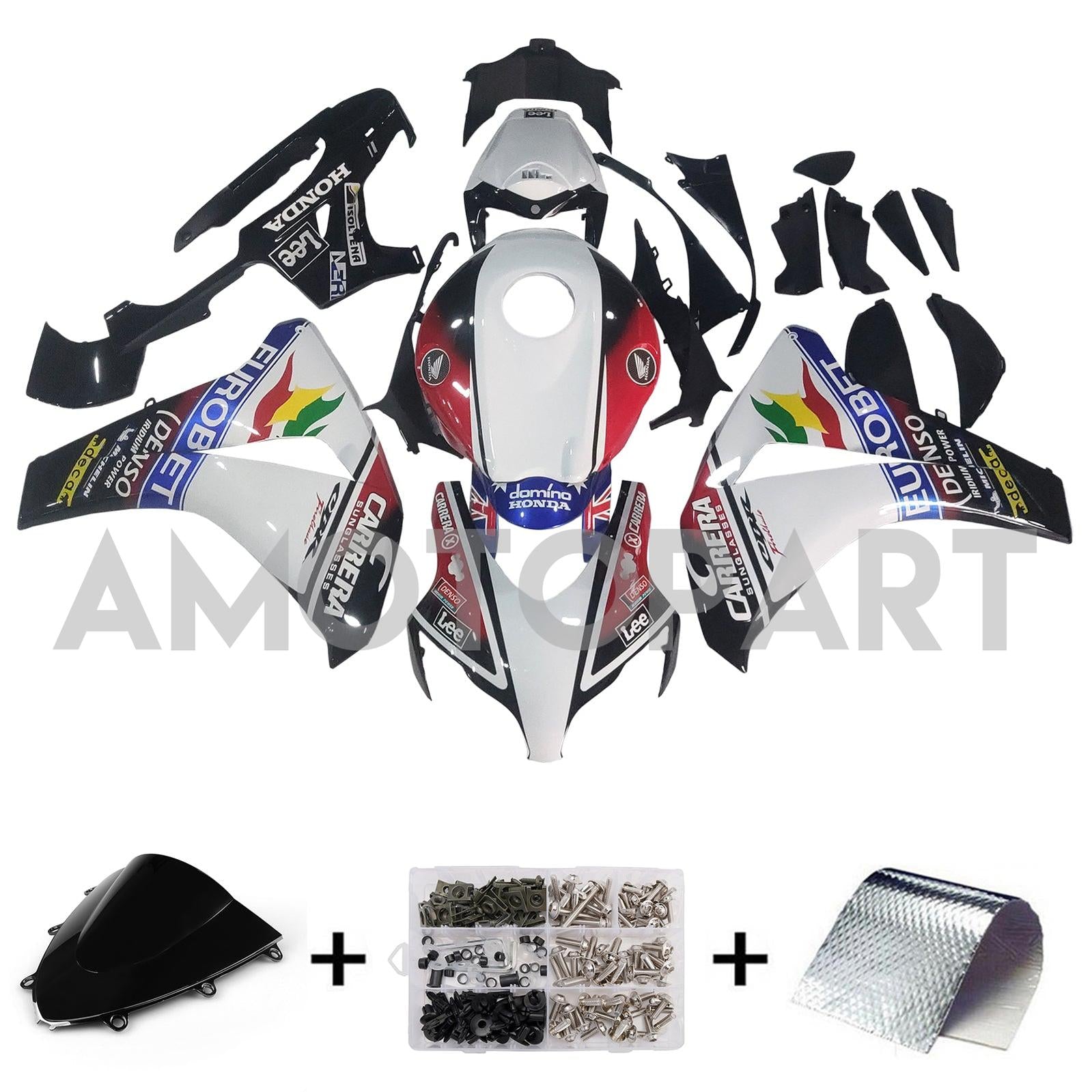 Amotopart 2008-2011 Honda CBR1000RR GLOSSY BLIK WHITE FAIRIING KIT