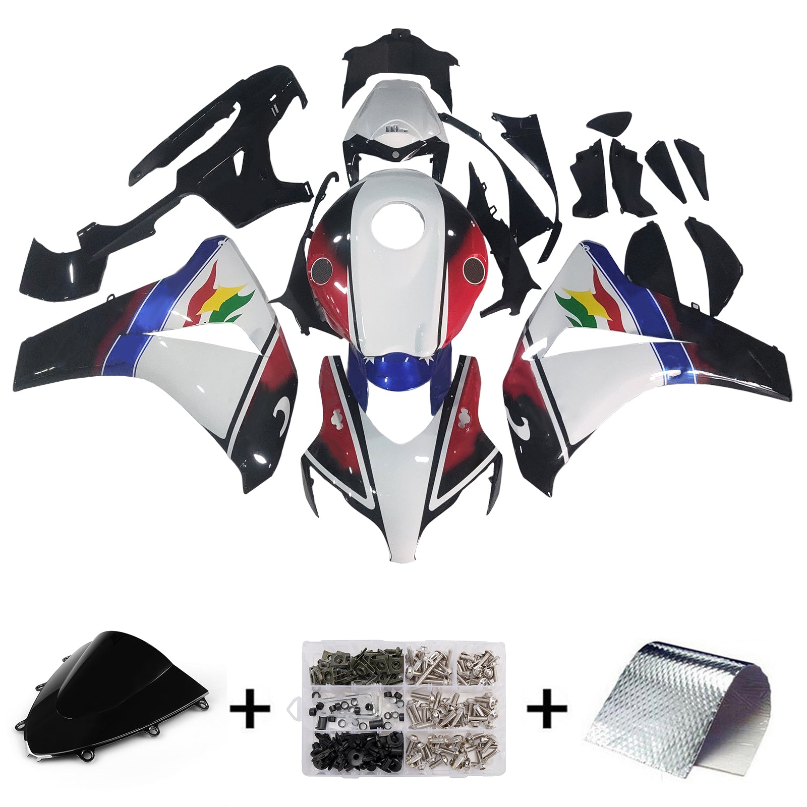 Amotopart 2008-2011 Honda CBR1000RR Glossy Black White Fairing Kit