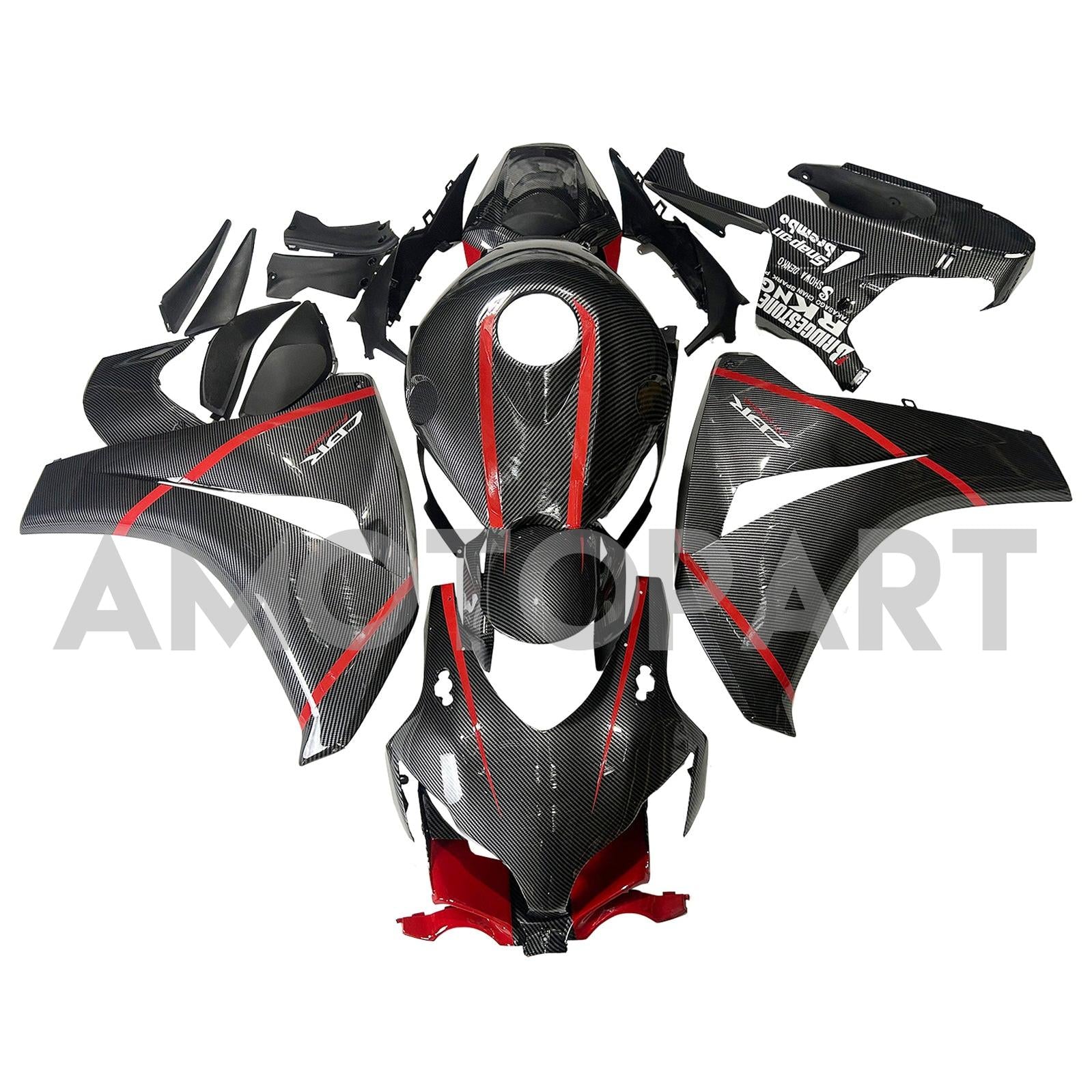 Amotopart Honda CBR1000RR 2008-2011 Look en fibre de carbone avec kit de carénage de ligne rouge