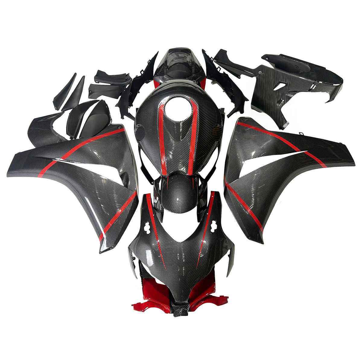 Amotopart Honda CBR1000RR 2008-2011 Carbon Fiber Look med Red Line Fairing Kit