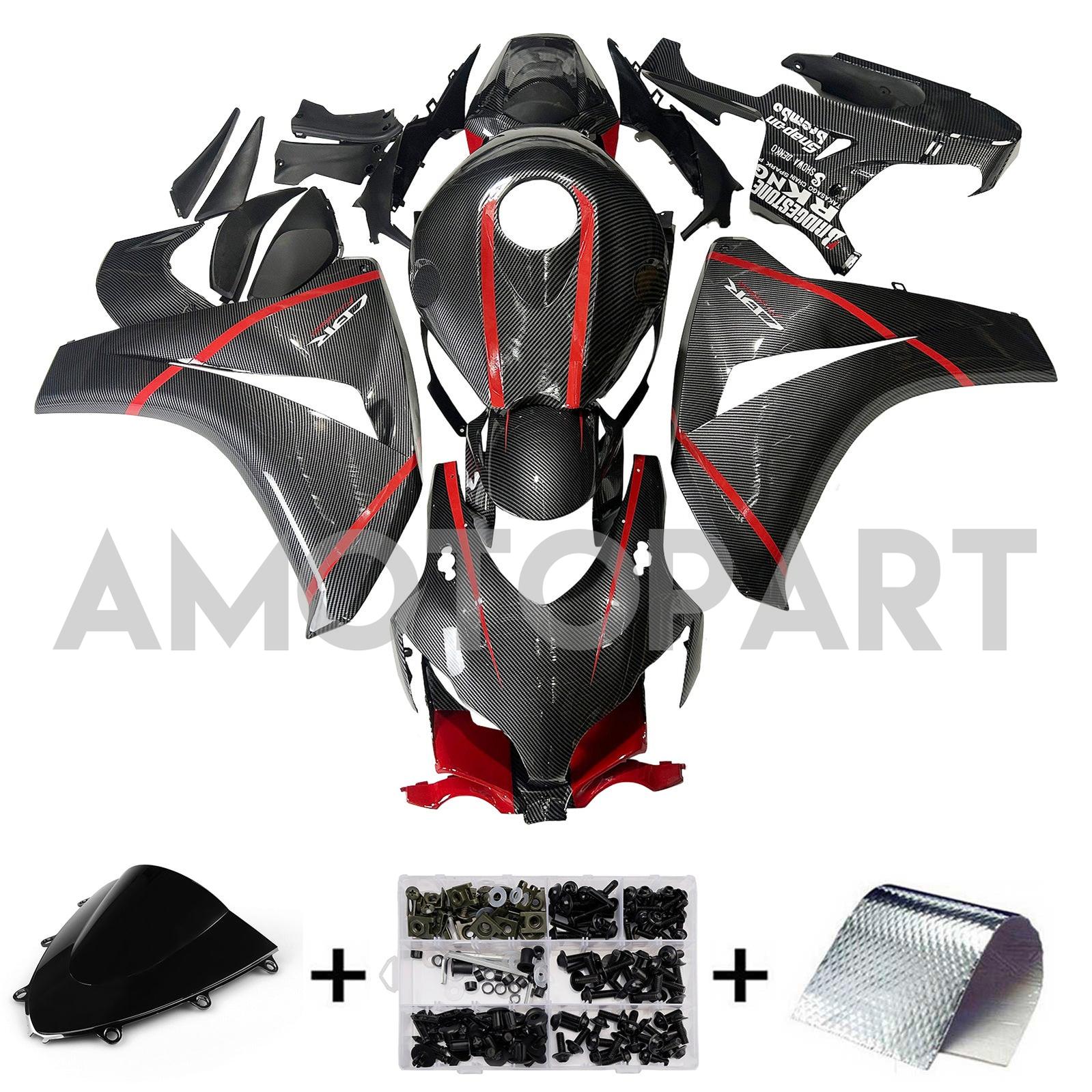 Amotopart Honda CBR1000RR 2008-2011 Look en fibre de carbone avec kit de carénage de ligne rouge