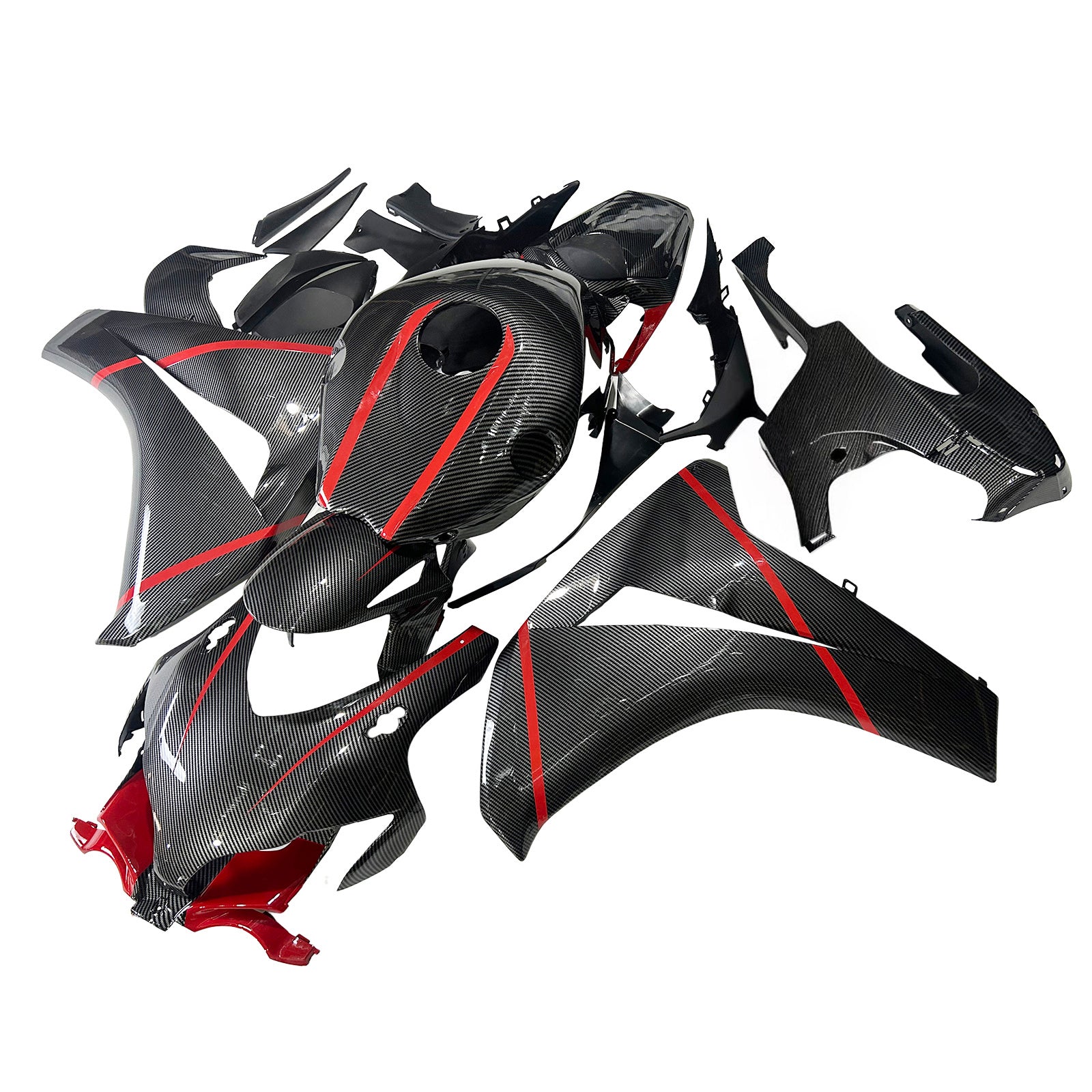 Amotopart Honda CBR1000RR 2008-2011 Look en fibre de carbone avec kit de carénage de ligne rouge