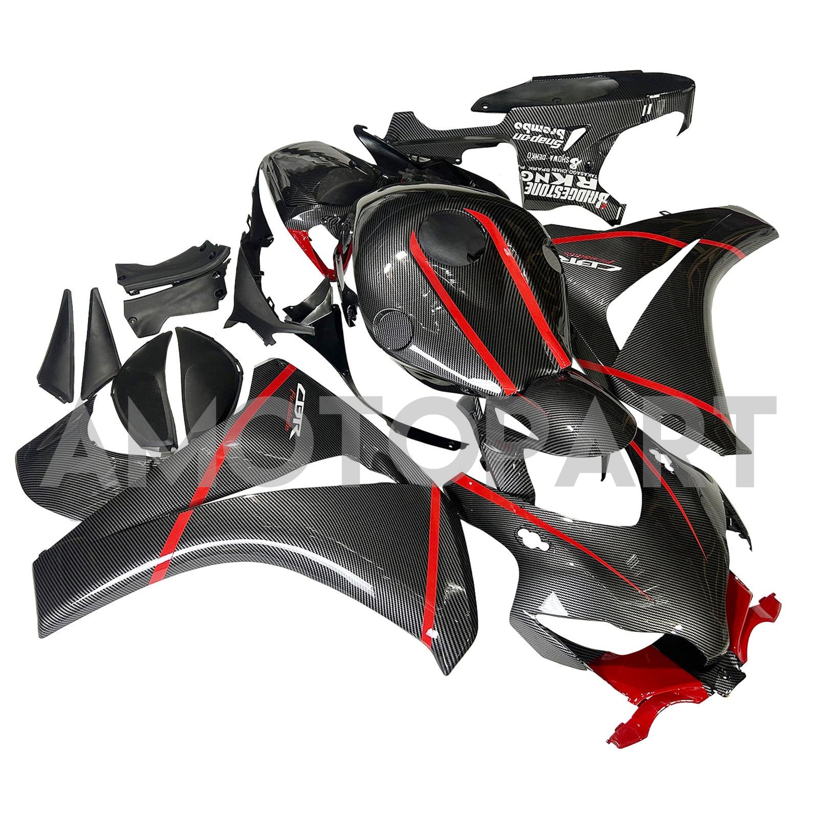 Amotopart Honda CBR1000RR 2008-2011 Look en fibre de carbone avec kit de carénage de ligne rouge